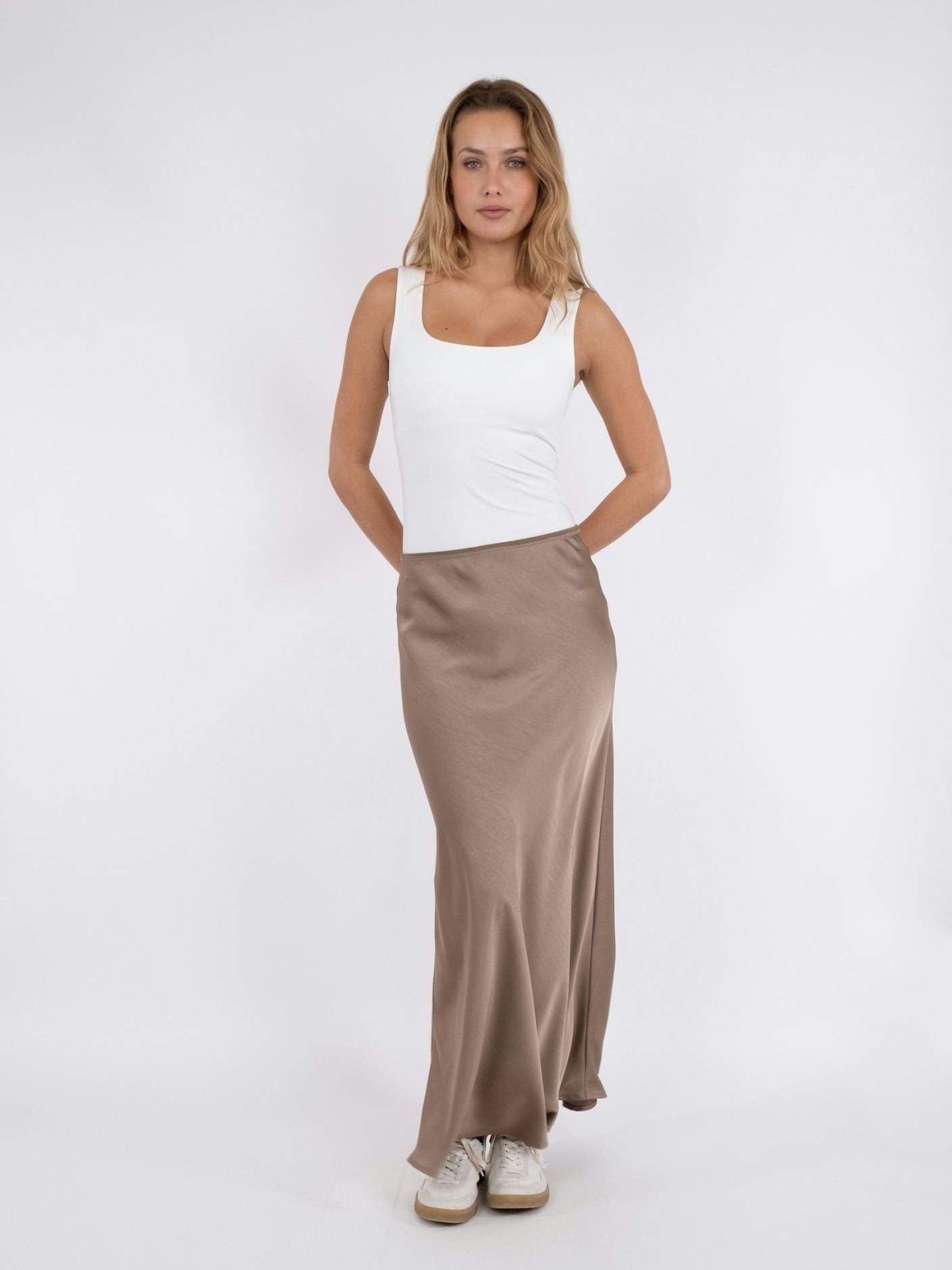 Vicky heavy sateen skirt - Dark Taupe