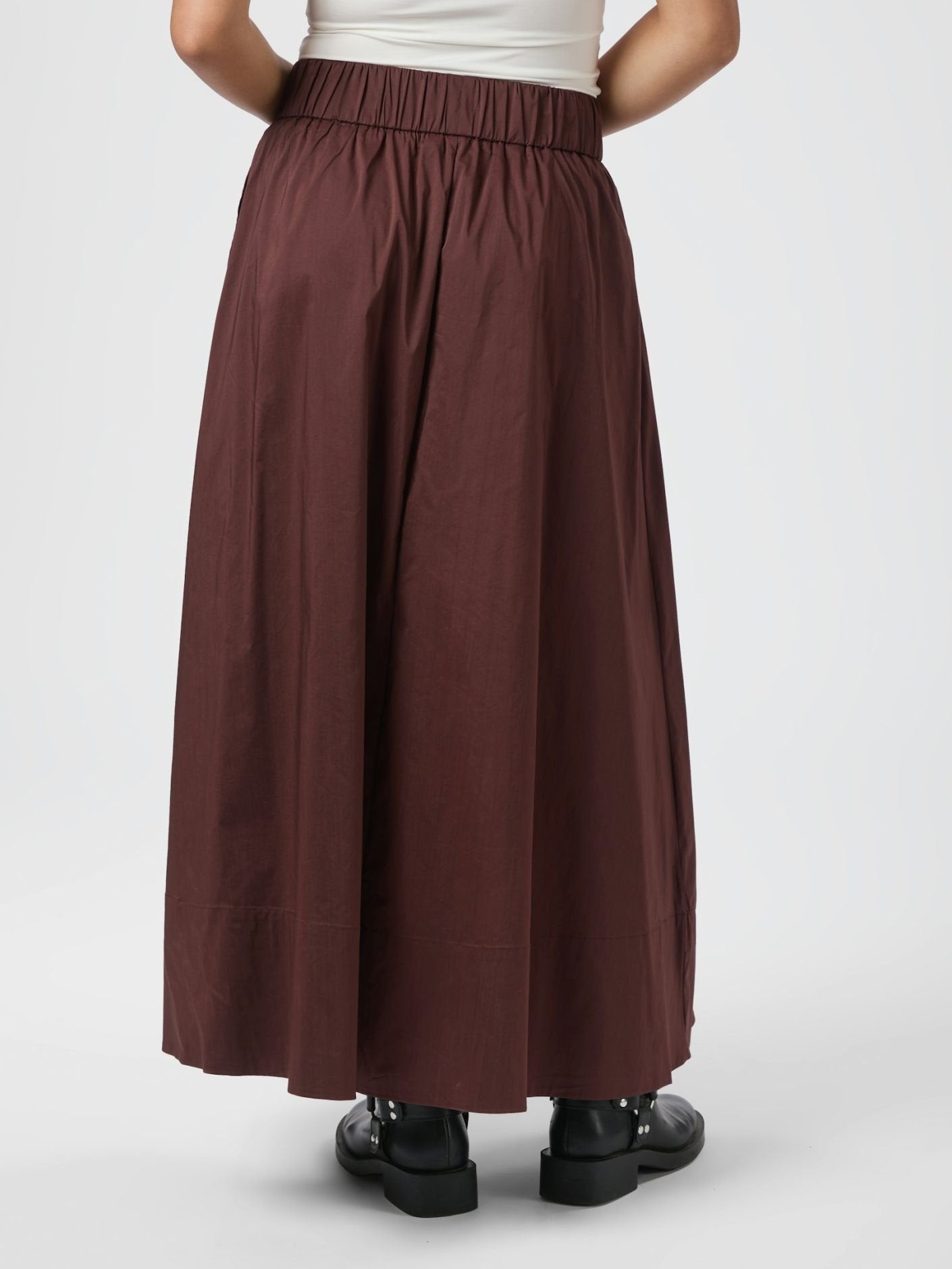 Yara Long Poplin Skirt - Burgundy