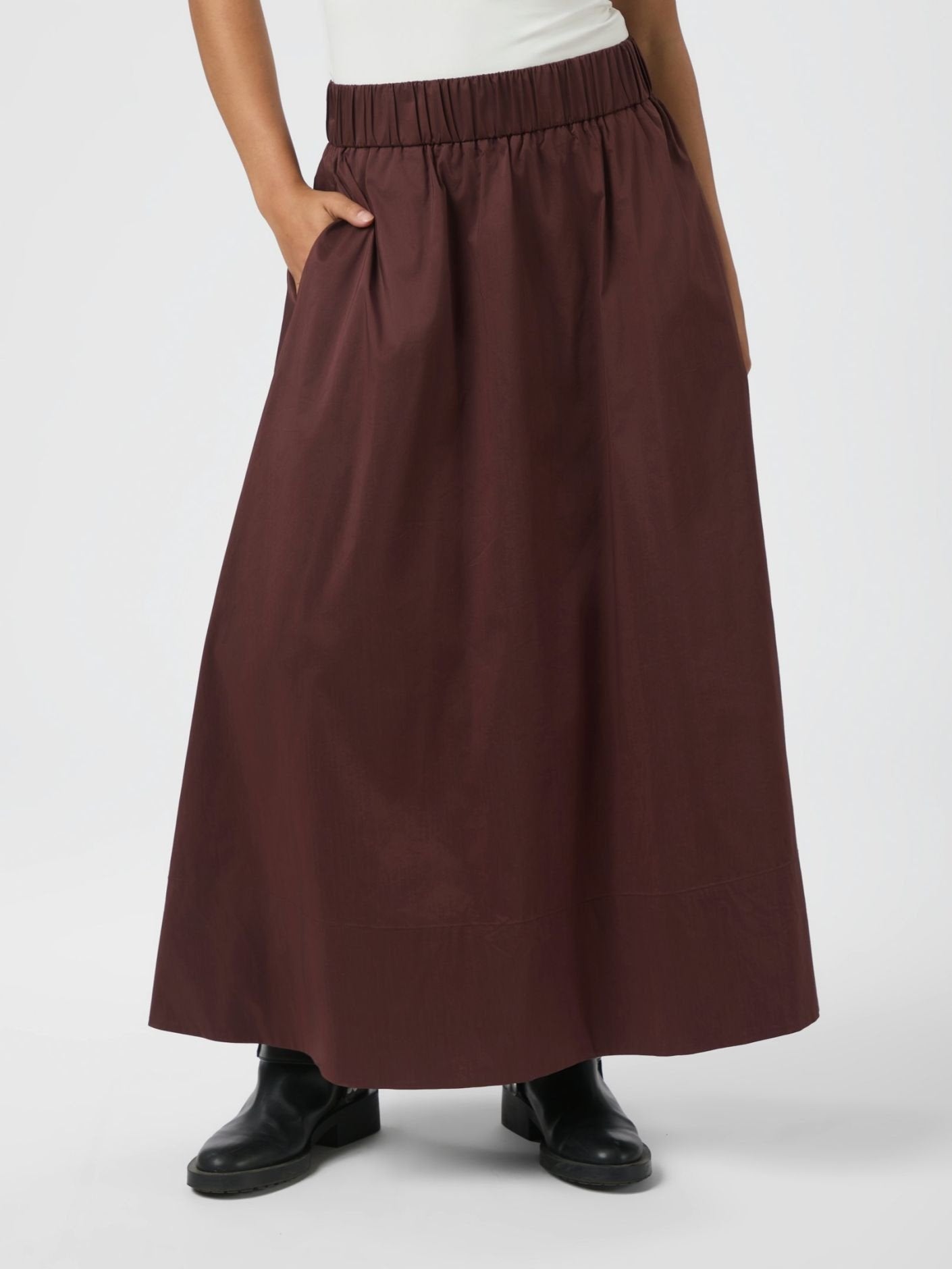 Yara Long Poplin Skirt - Burgundy