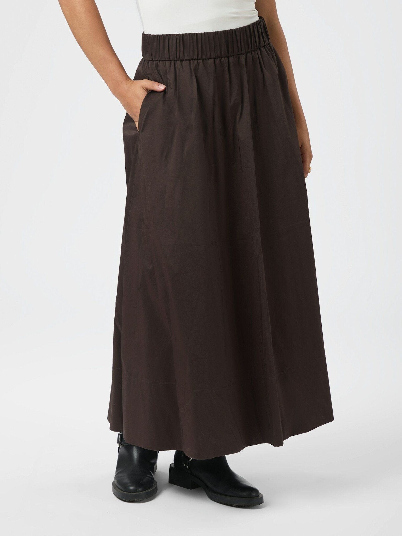 Yara Long Poplin Skirt - Chocolate Brown