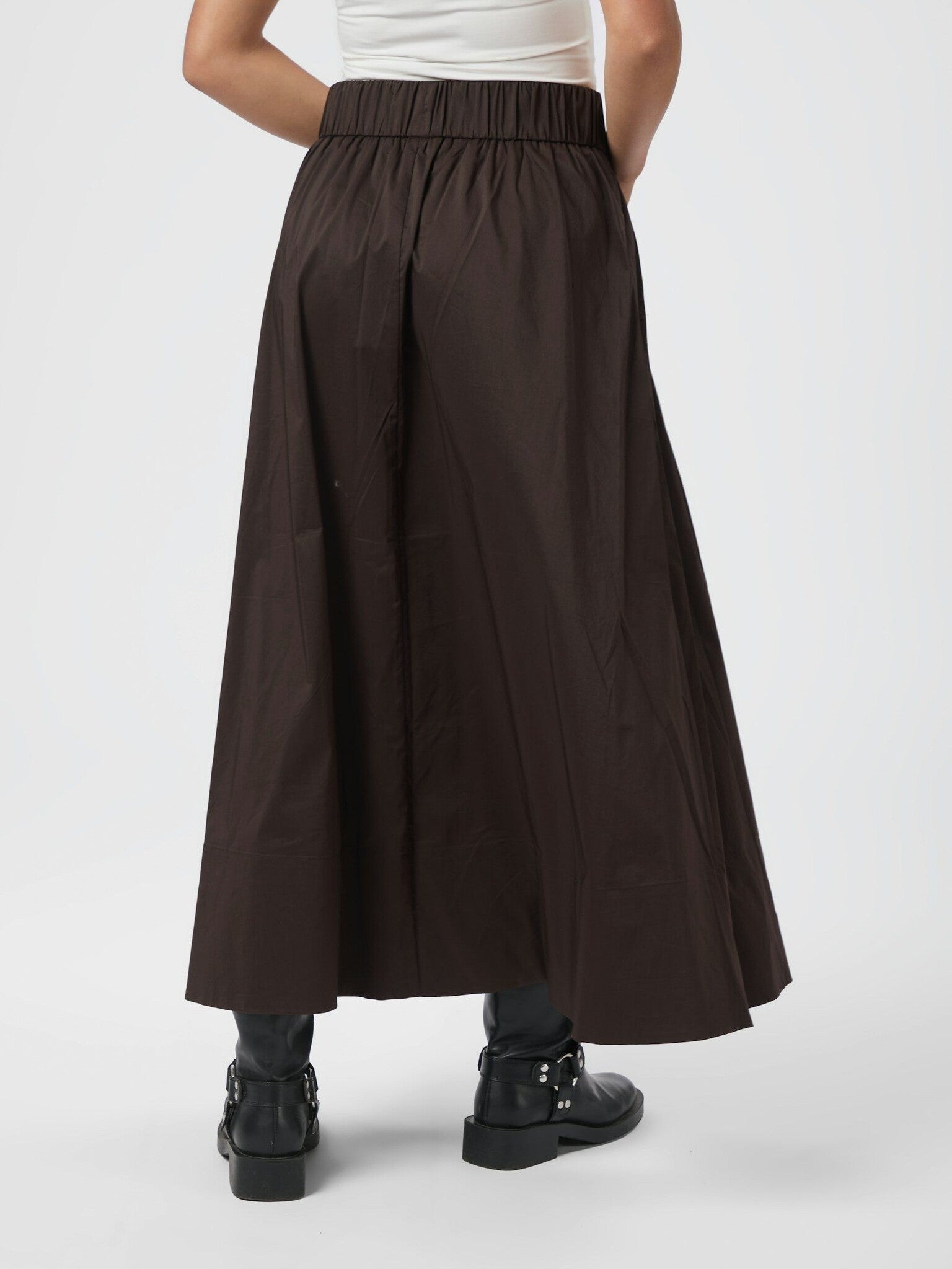 Yara Long Poplin Skirt - Chocolate Brown