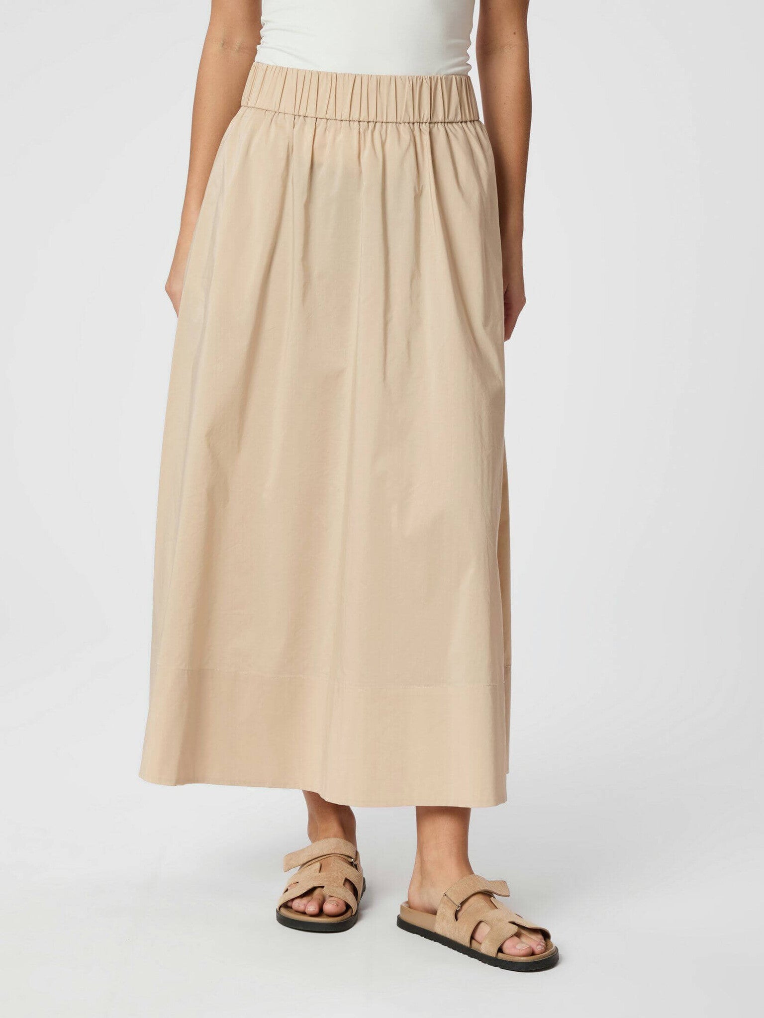 Yara Long Poplin Skirt - Dark Sand
