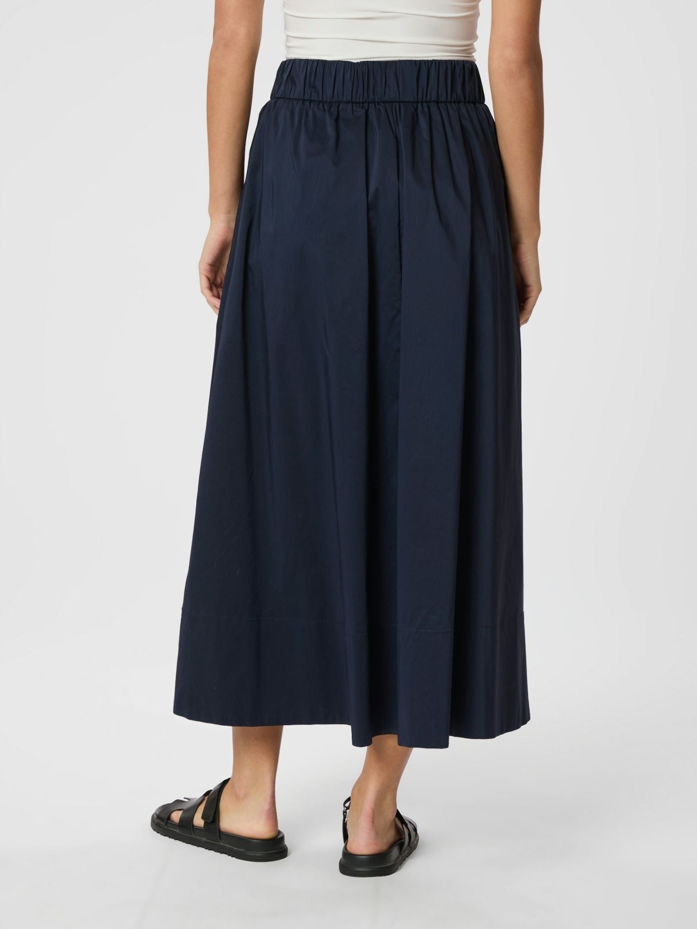 Yara Long Poplin Skirt - Navy