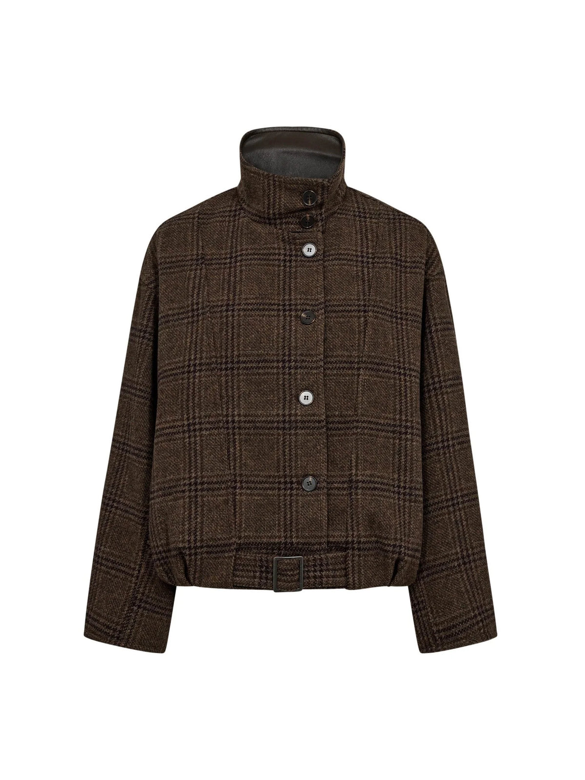OlvaCC Check Balloon Jacket - Dark Brown