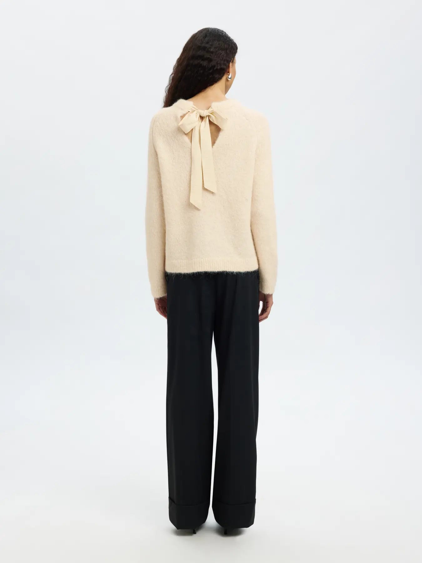 SLFgabella LS Knit Bow O-Neck - Birch