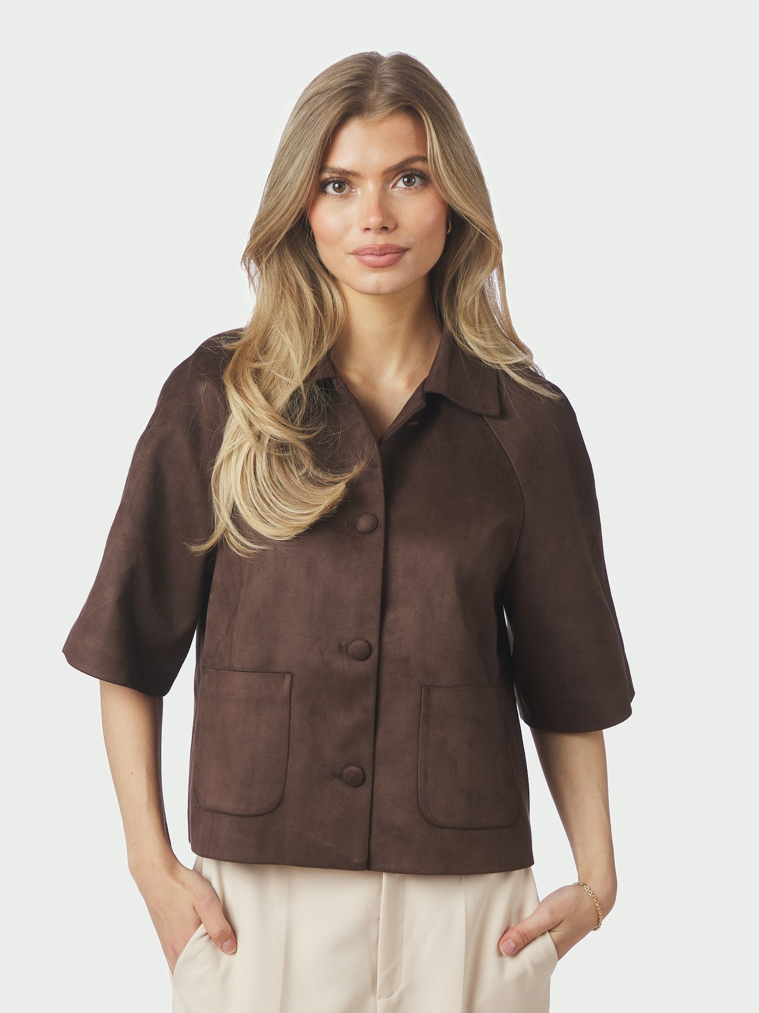 Editta Faux Suede Jacket - Dark Brown