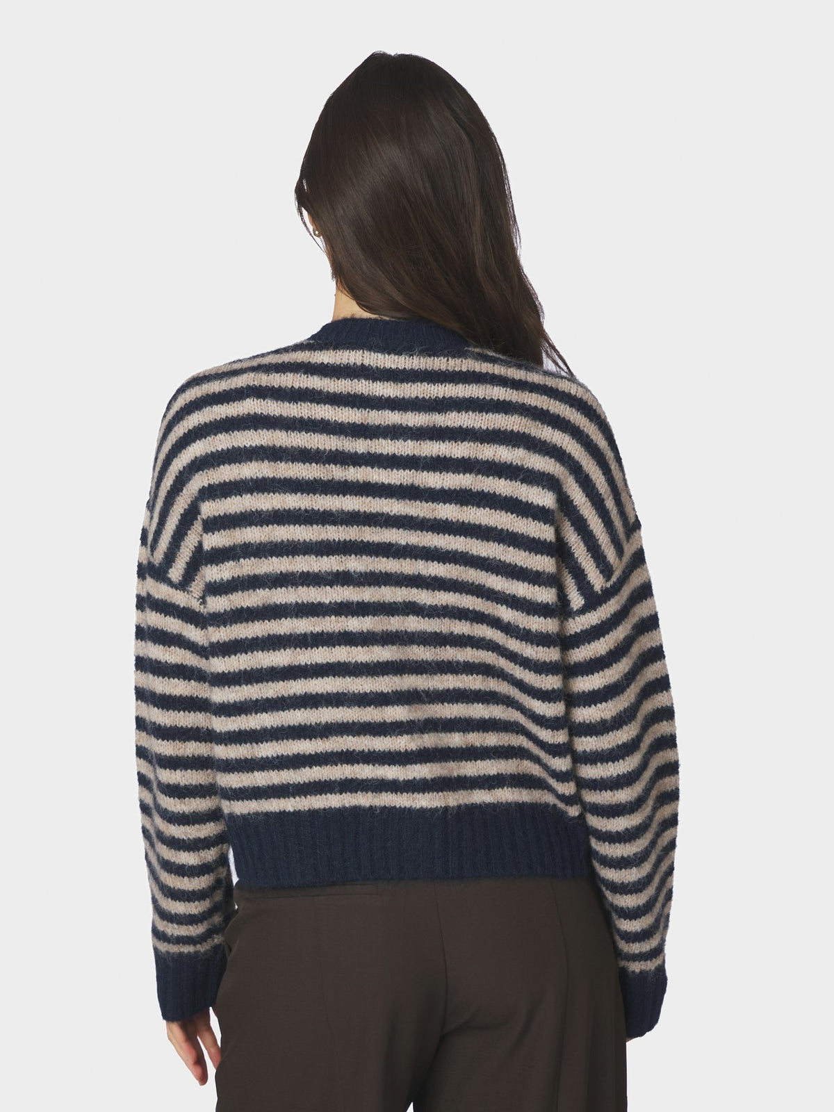 Isana Stripe Fluffy Knit Cardigan - Navy Striped Navy Striped