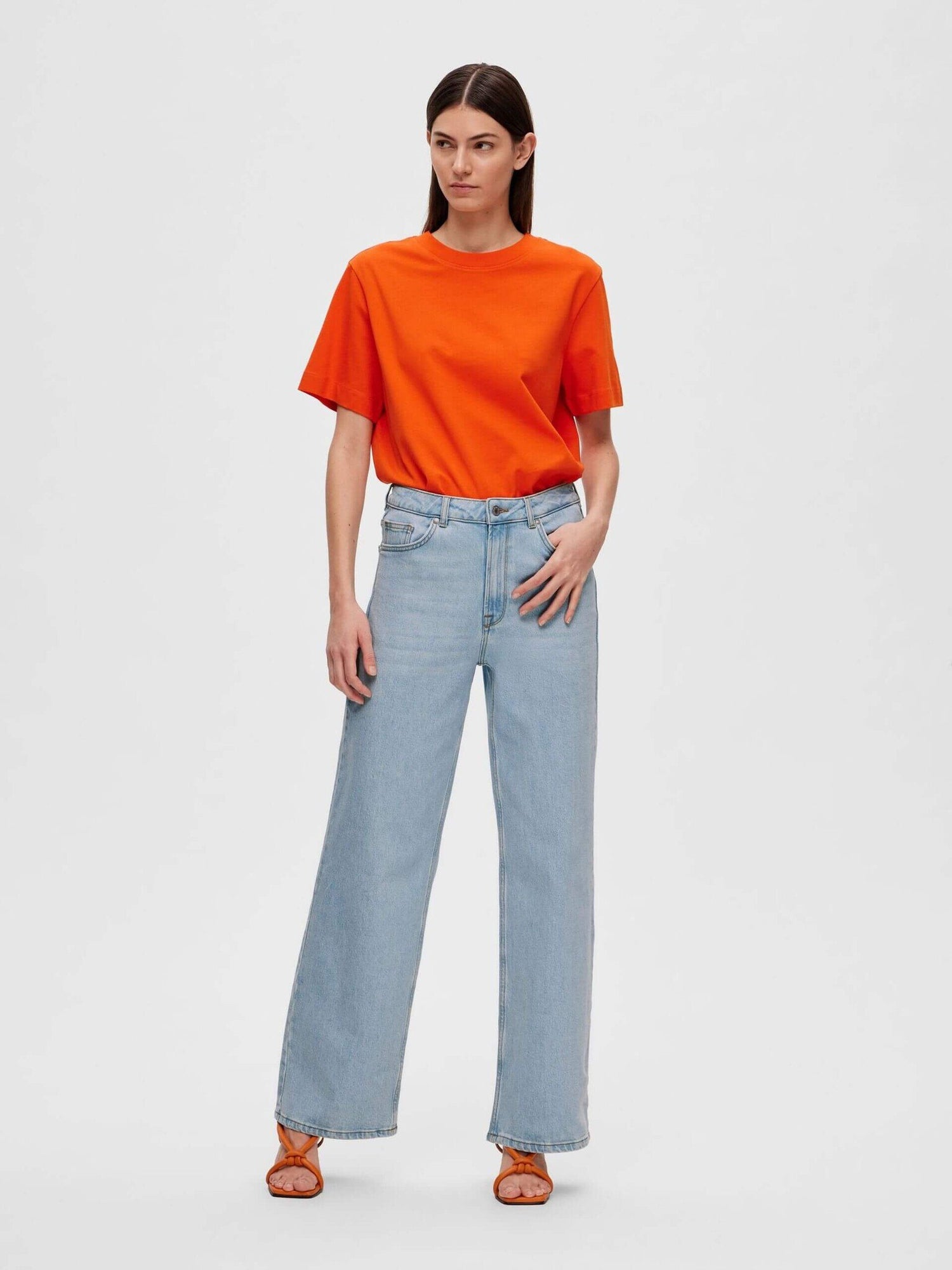 SLFAlice HW Wide Lon Sky - Light Blue DENIM