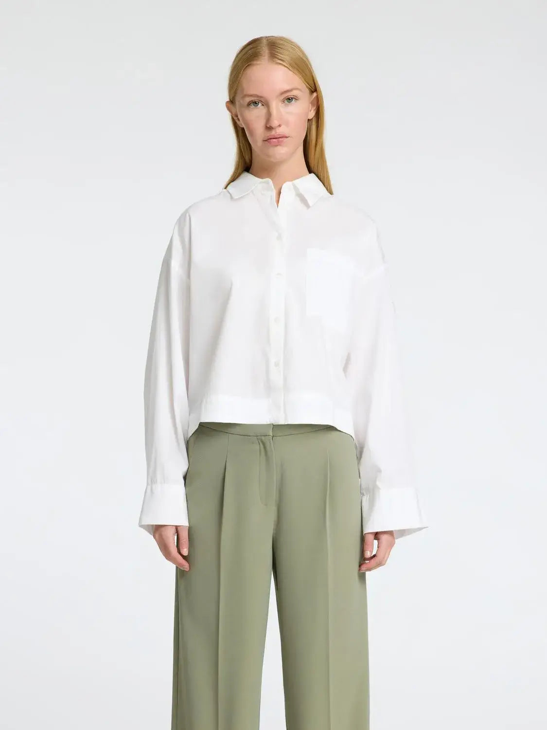 SLFASTHA LS CROPPED BOXY SHIRT NOOS - Bright White