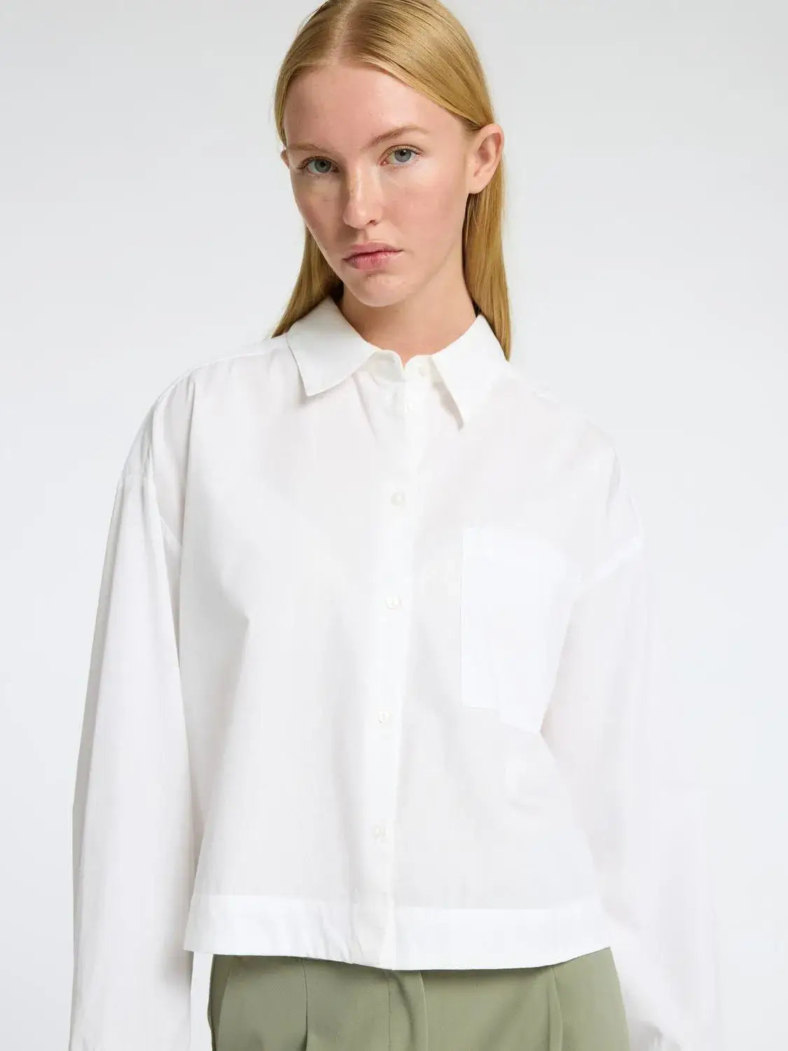 SLFASTHA LS CROPPED BOXY SHIRT NOOS - Bright White