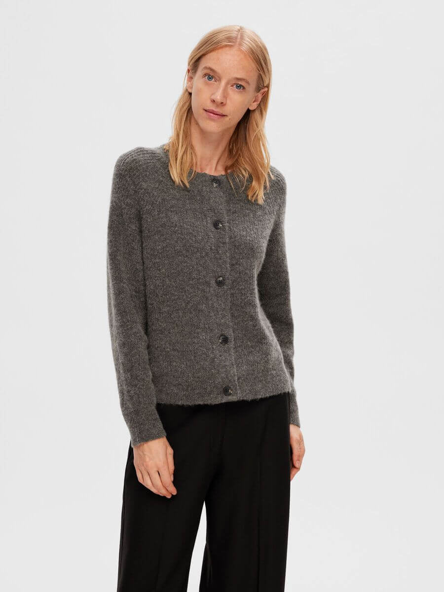 SLFLULU LS short cardigan - med grey