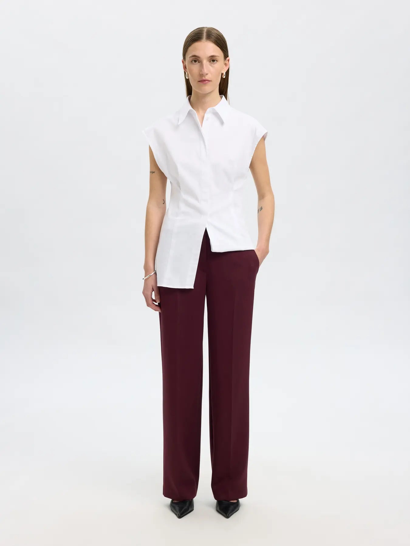 SLFRITA MW WIDE PANT MEL NOOS - Fig melange