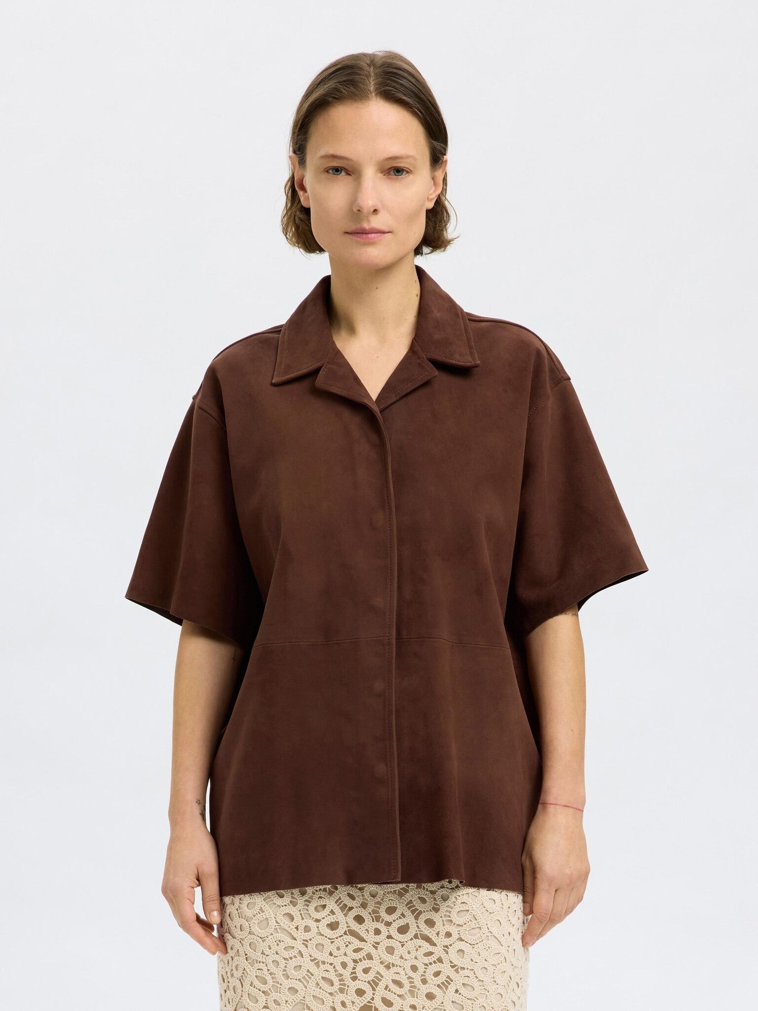 SLFSOPHIE MW SUEDE SHIRT - Chestnut