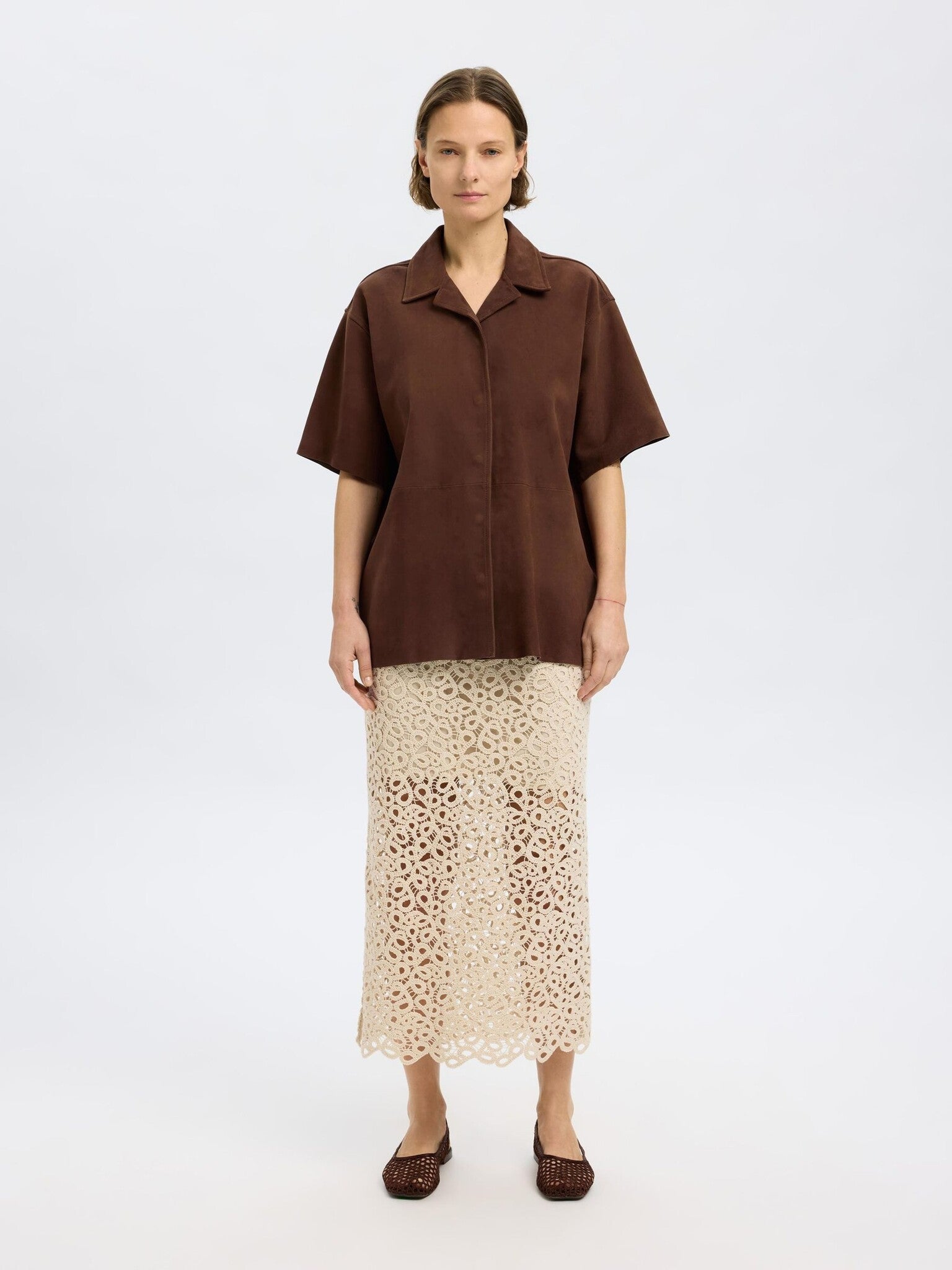 SLFSOPHIE MW SUEDE SHIRT - Chestnut