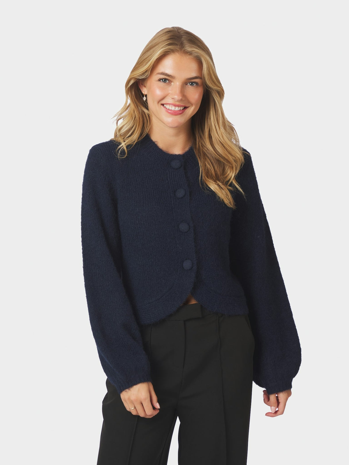 Gio Fluffy Knit Cardigan - Navy