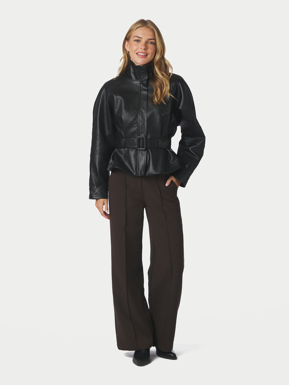 Jaclyn Faux Leather Jacket - Black