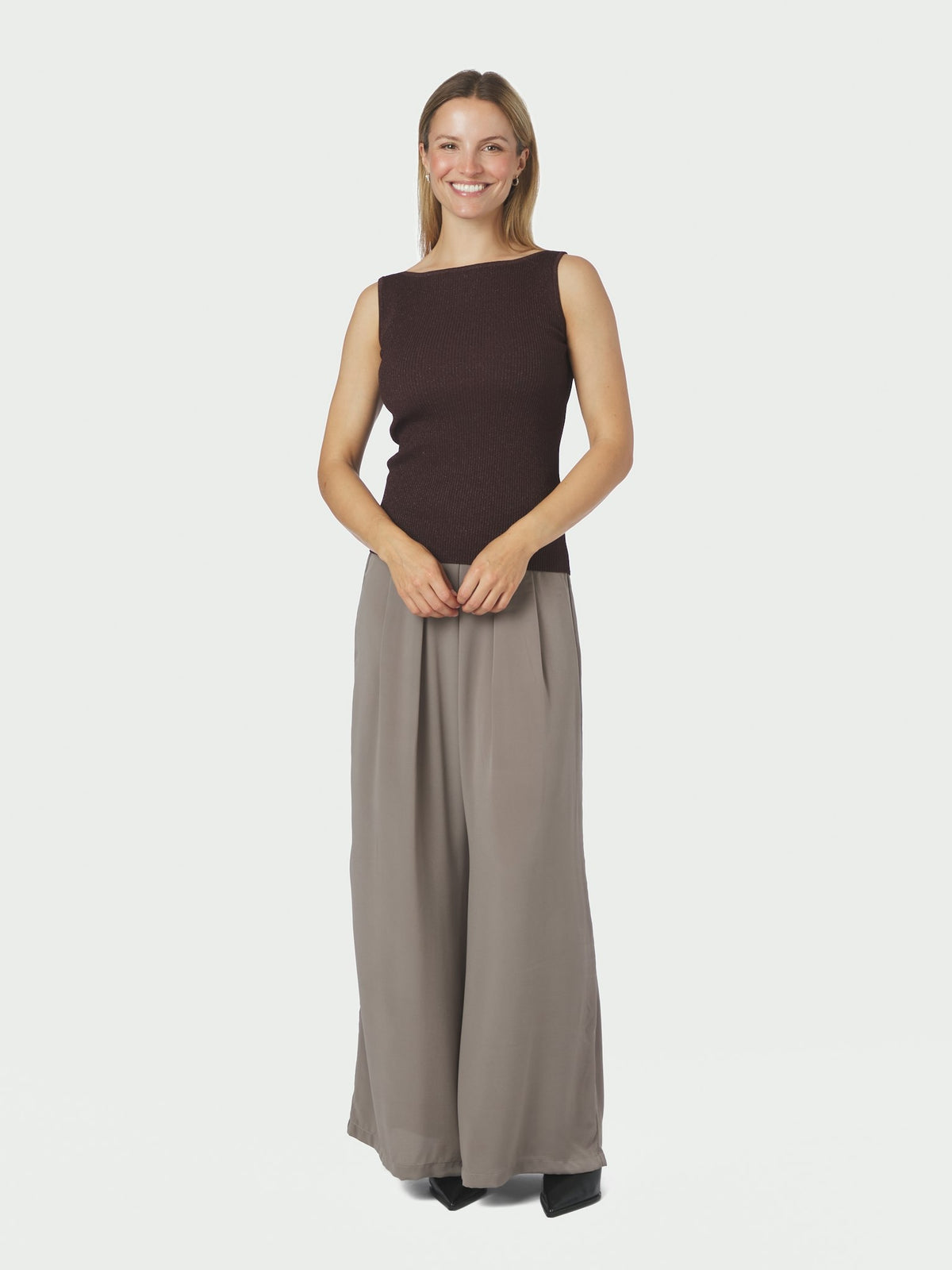 Talia Glitter Knit Top - Burgundy