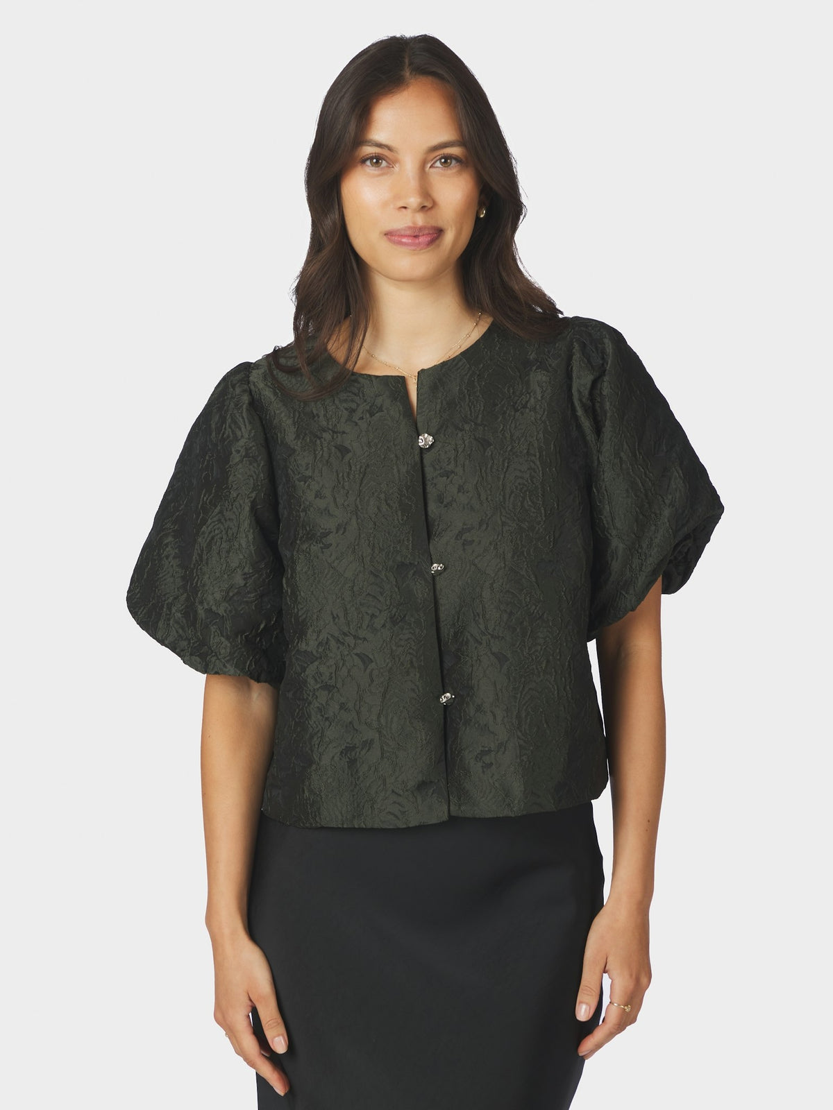 Aisa Brocade Blouse - Dark Green