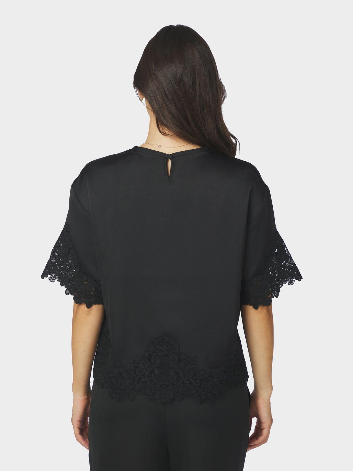 Elle Heavy Sateen Lace Top - Black