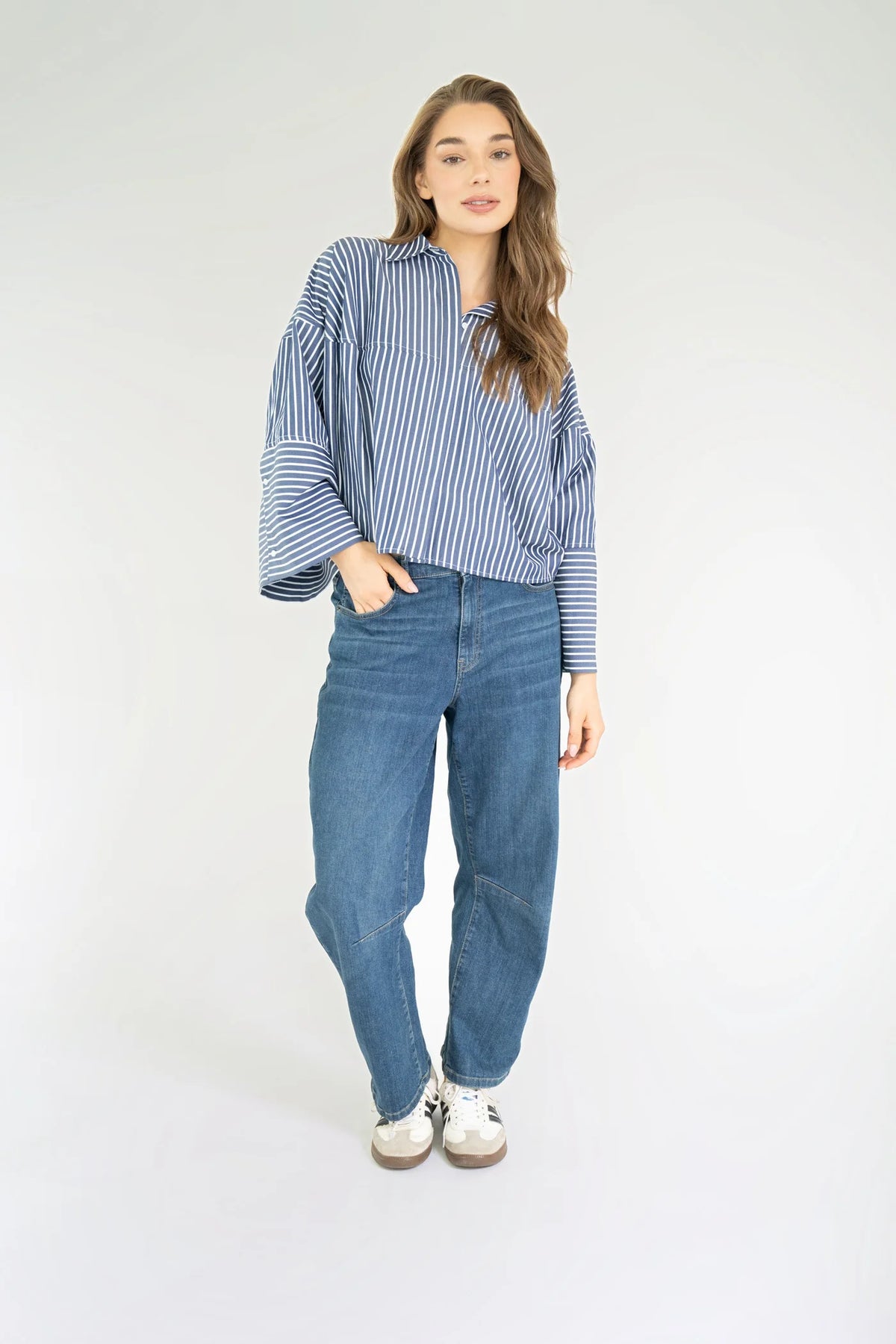 Varissa Blouse - Dark Denim Blue - White