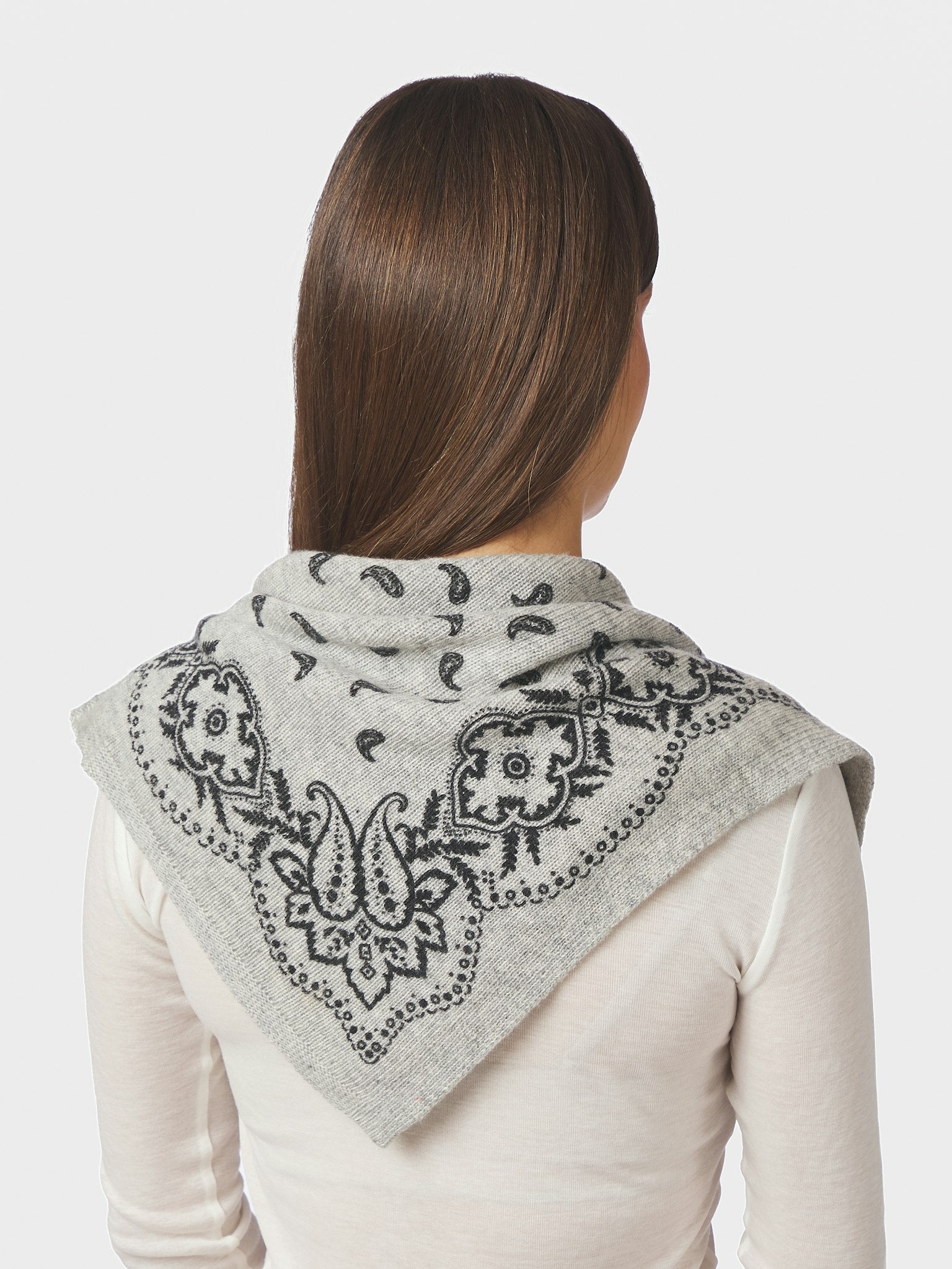 Adelina Paisley Knit Scarf - Grey Melange