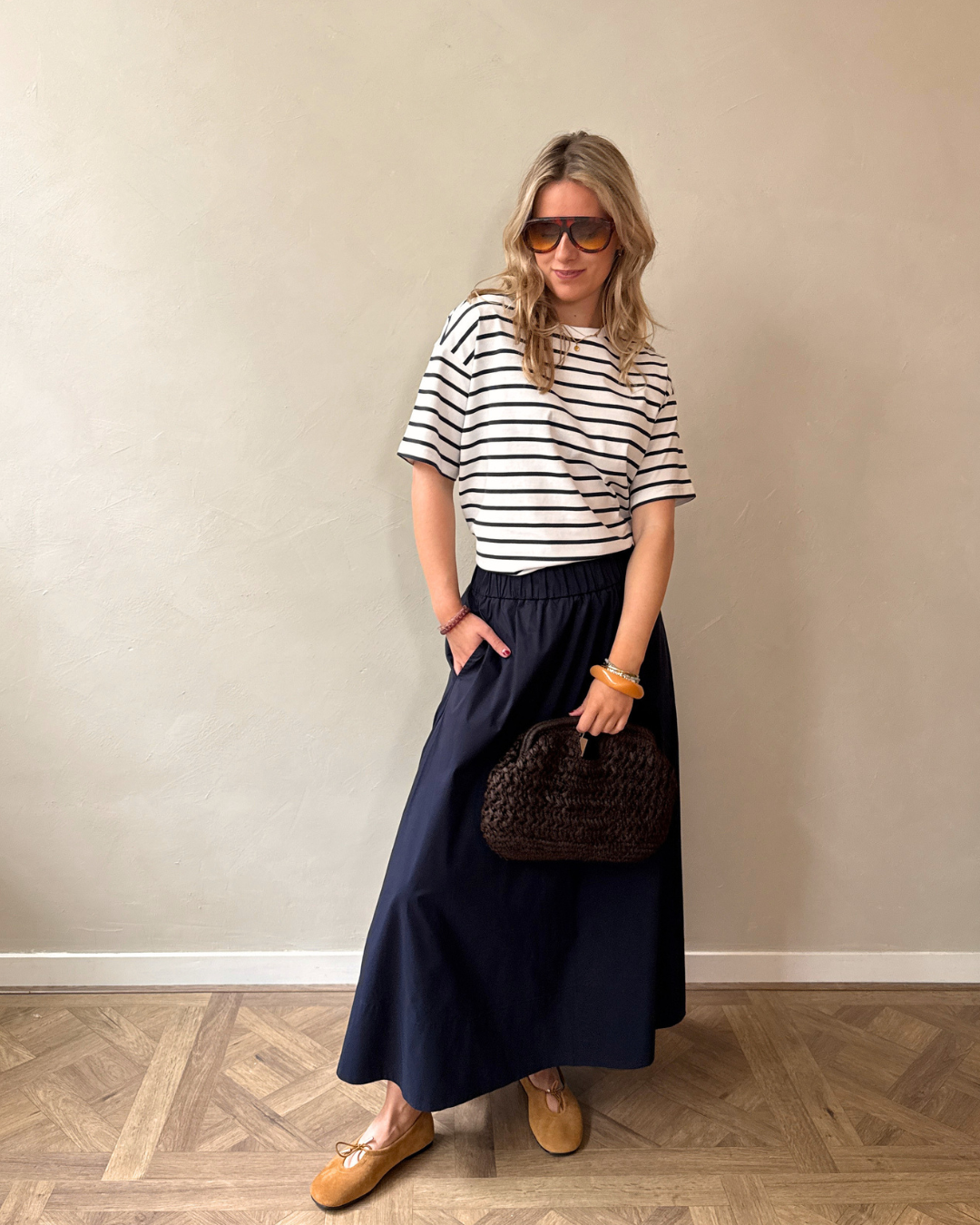 Blauer Streifen-Look