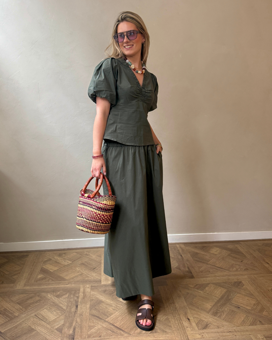 Green poplin look