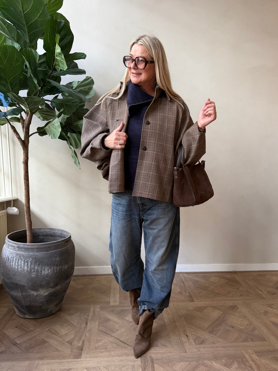 Check Drape Jacket Look