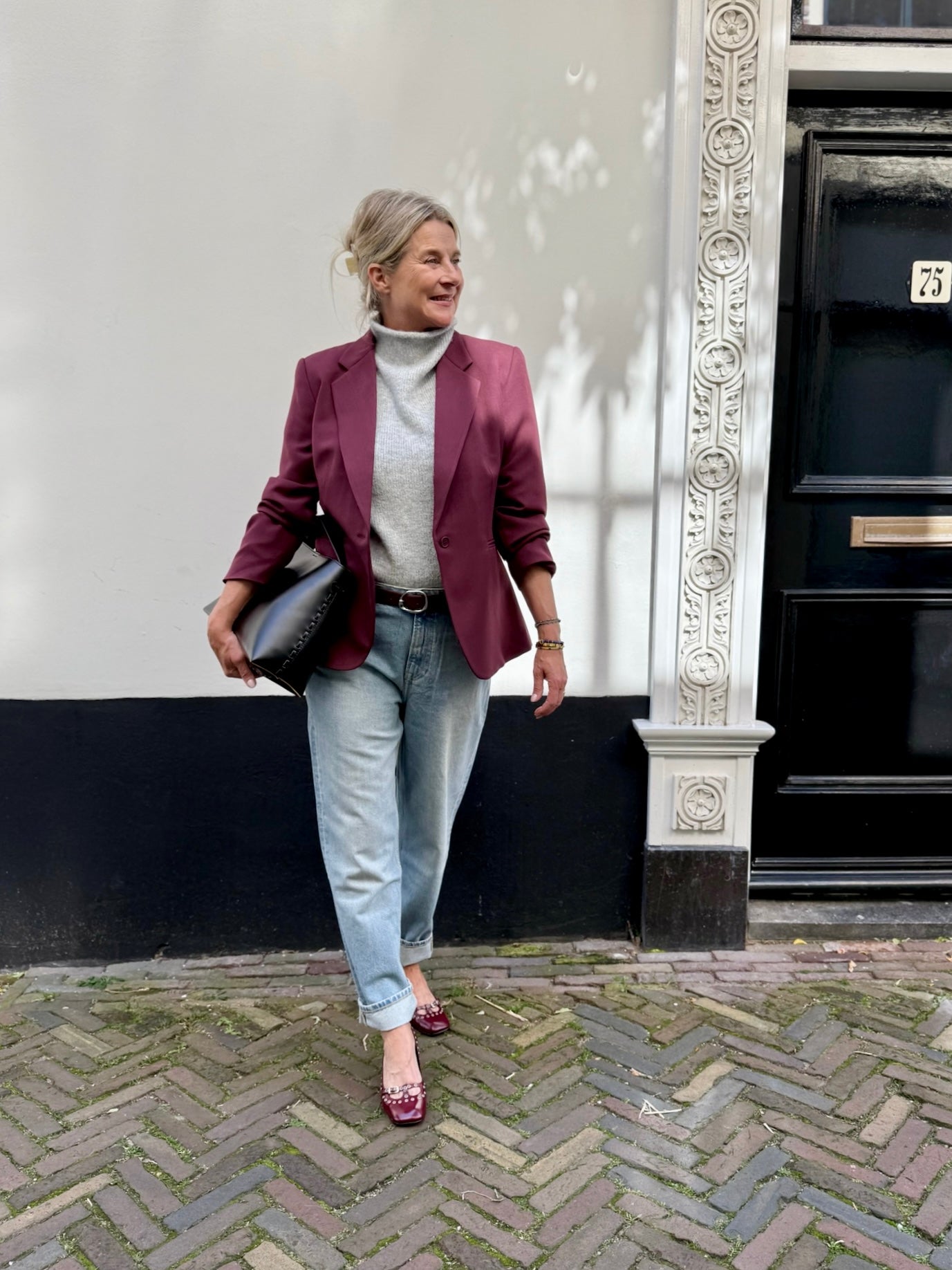 Another burgundy blazer look