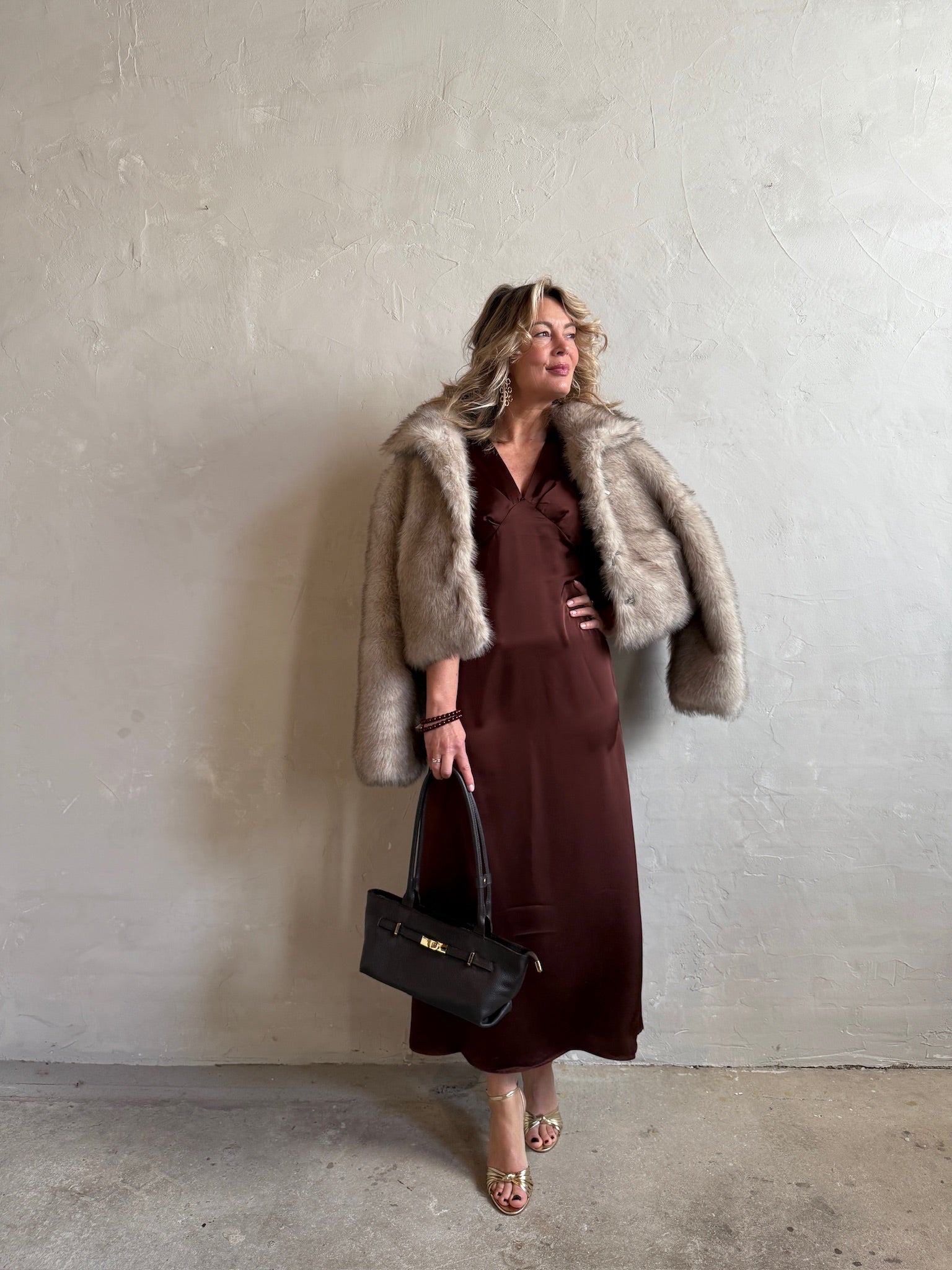 Dark brown satin dress