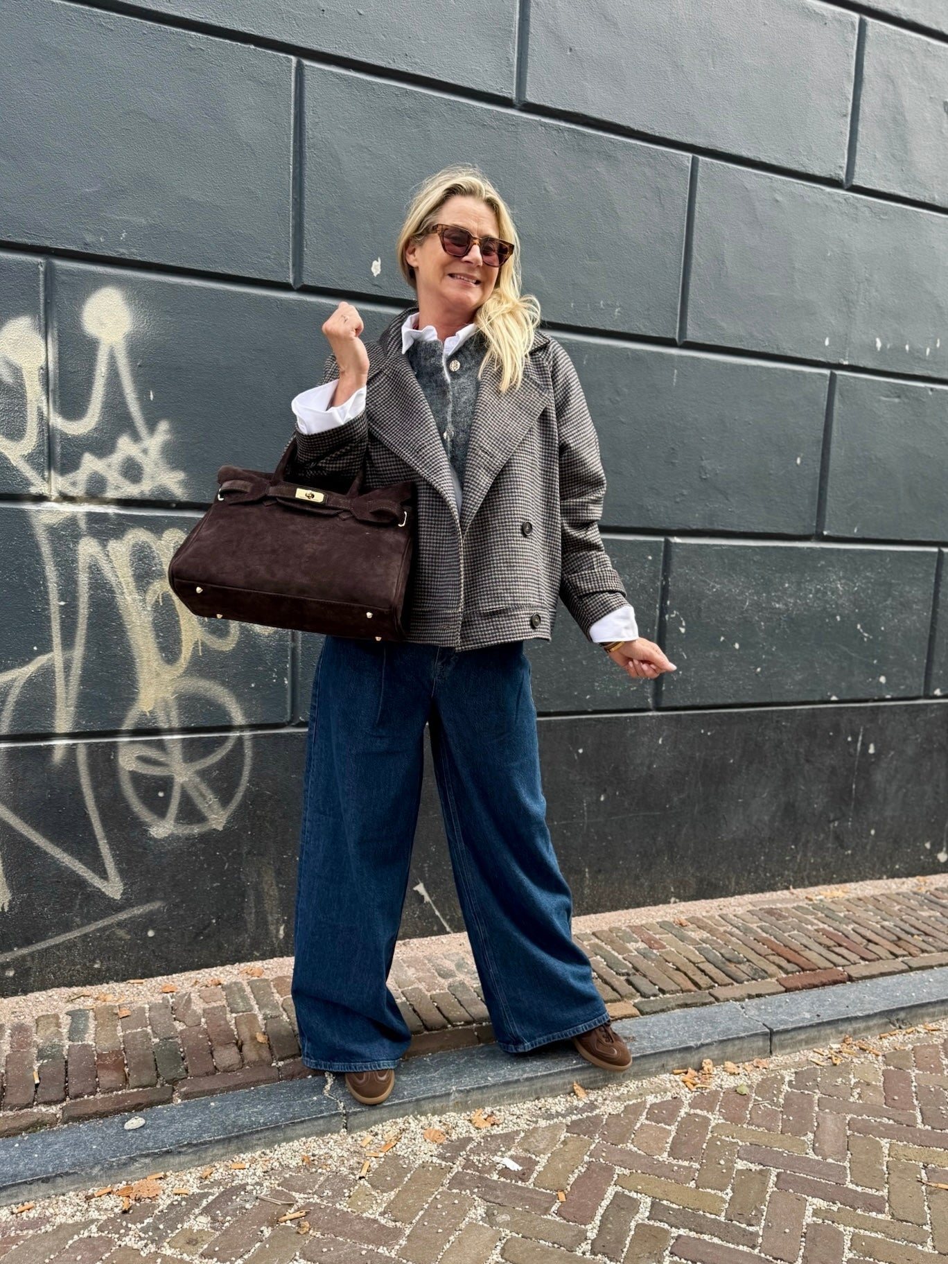 Checkered fall coat look