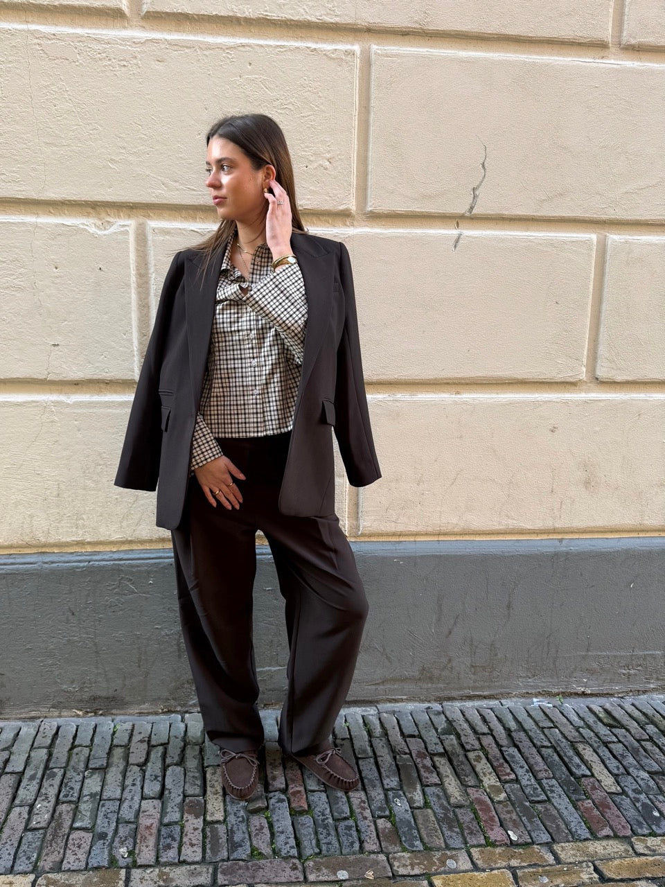 Brown Rosa check look