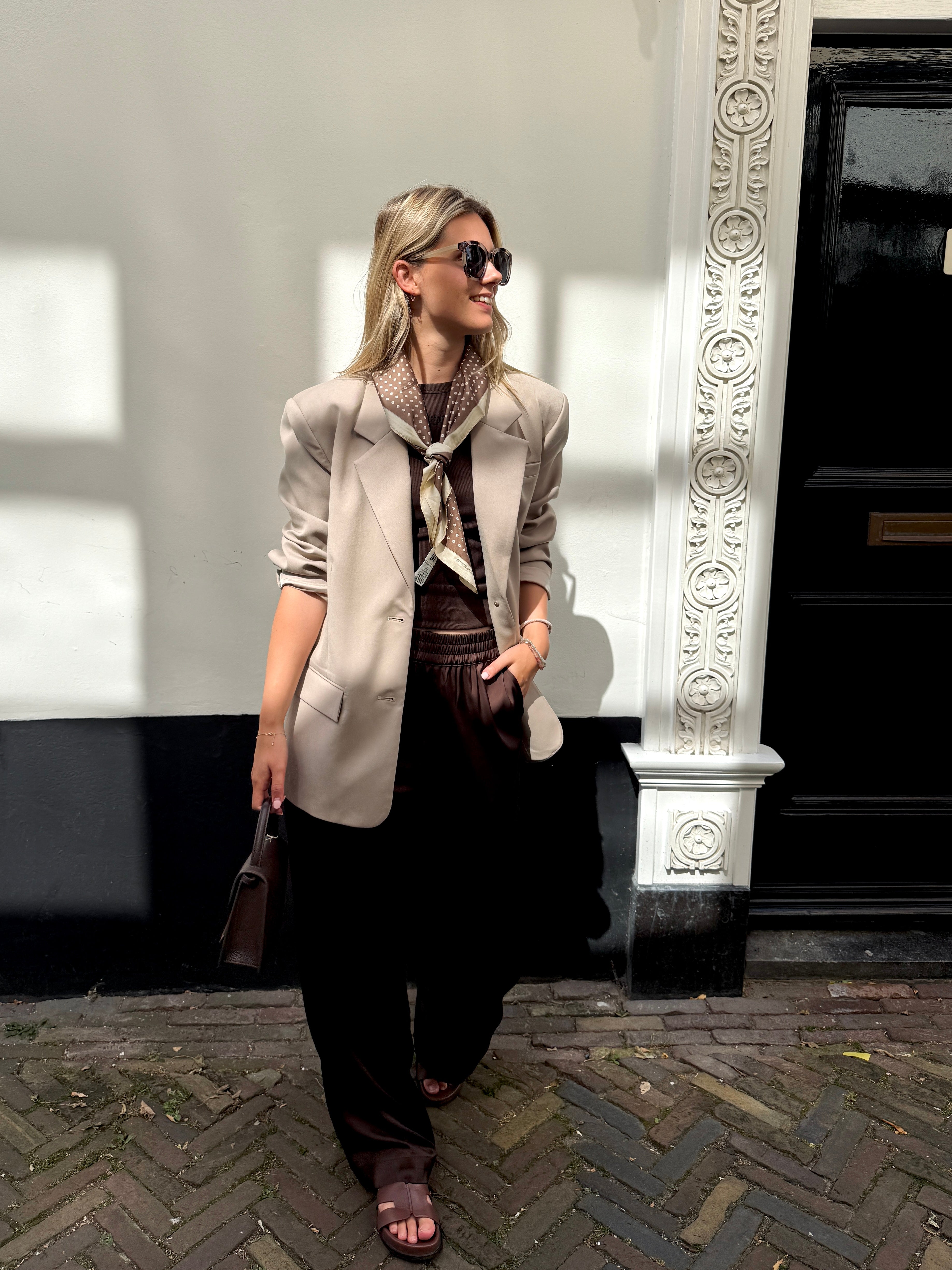 Chocolate Brown Look with Scarf