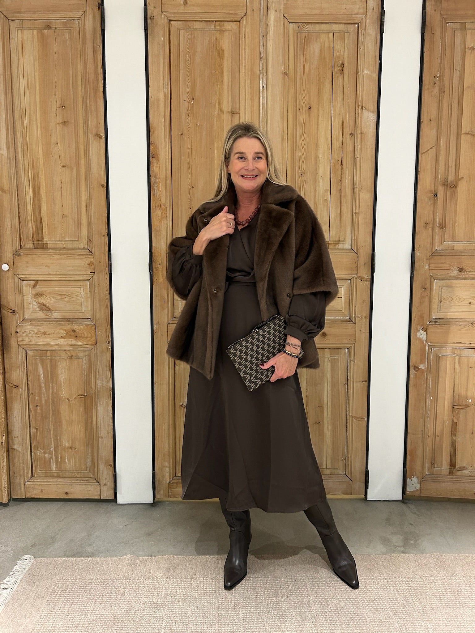 Brown Satin Dress Look