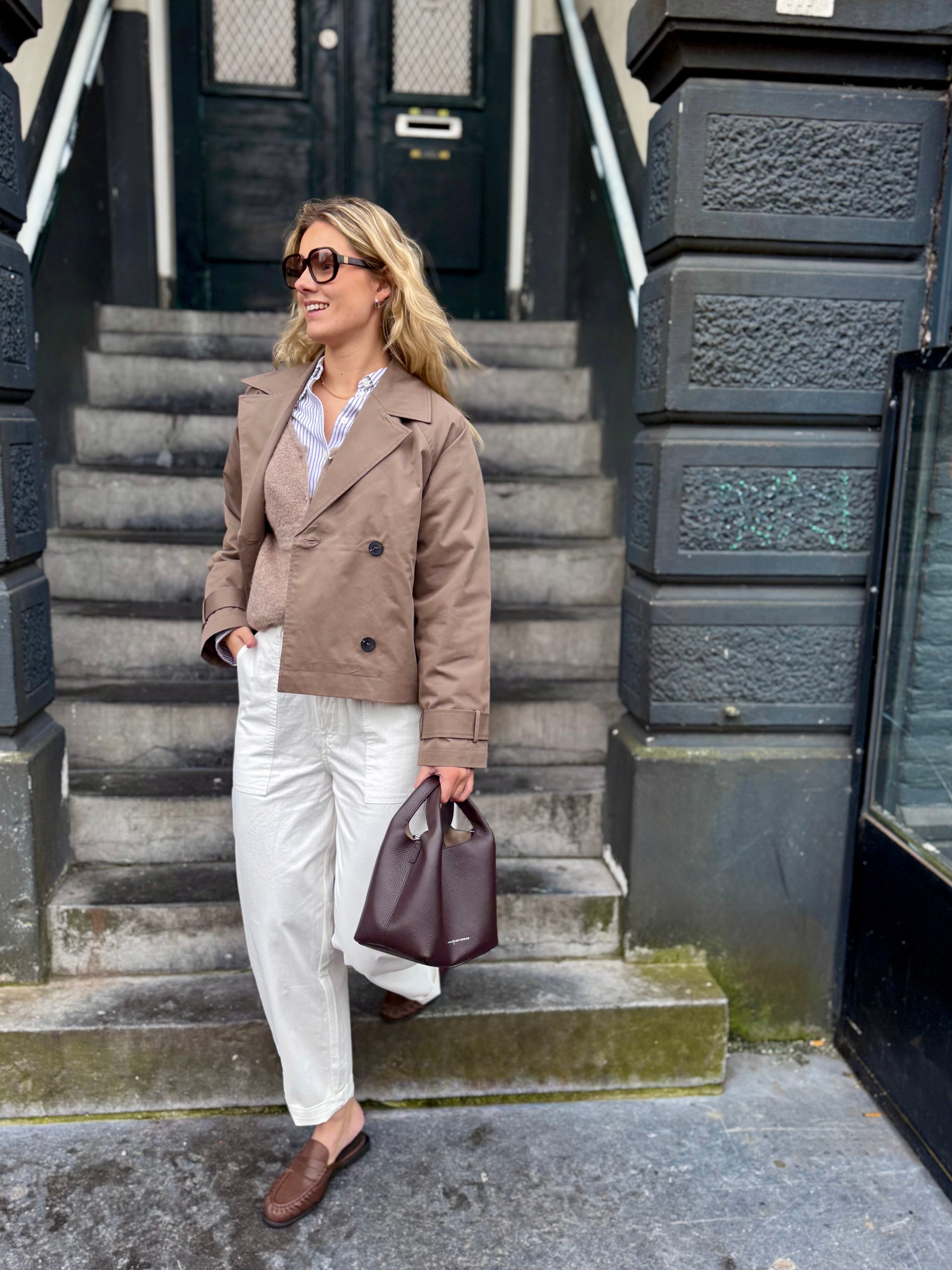 Chocolate short trenchcoat look