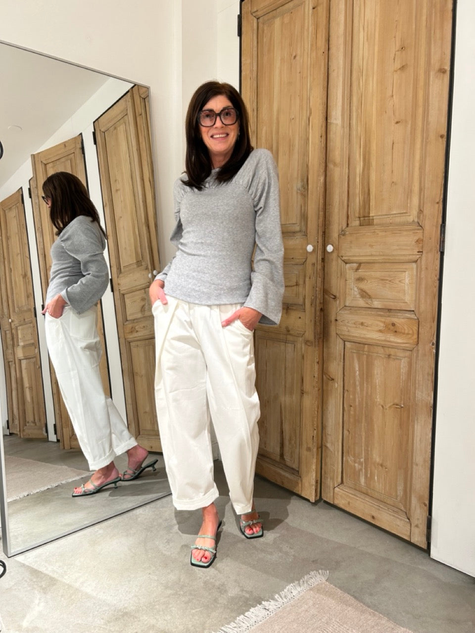 Grey knit blouse look