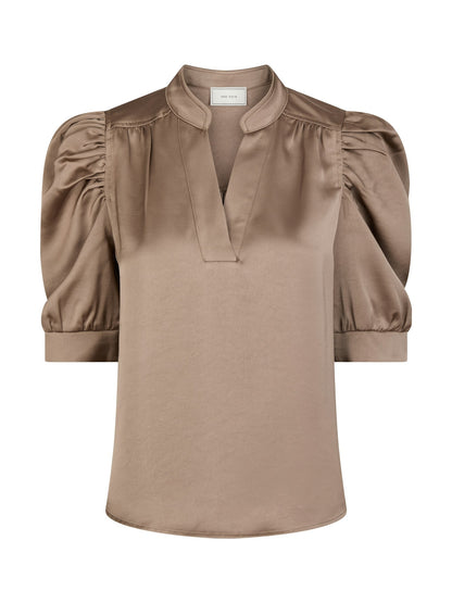 Roella Heavy Sateen Blouse - Dark Taupe