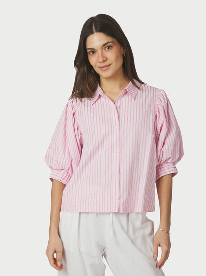 Etta Soft Stripe Stone Shirt - Light Pink