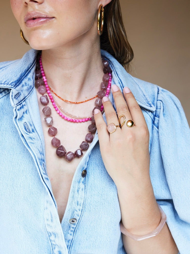 Organische gemstone ketting XL - warm roze