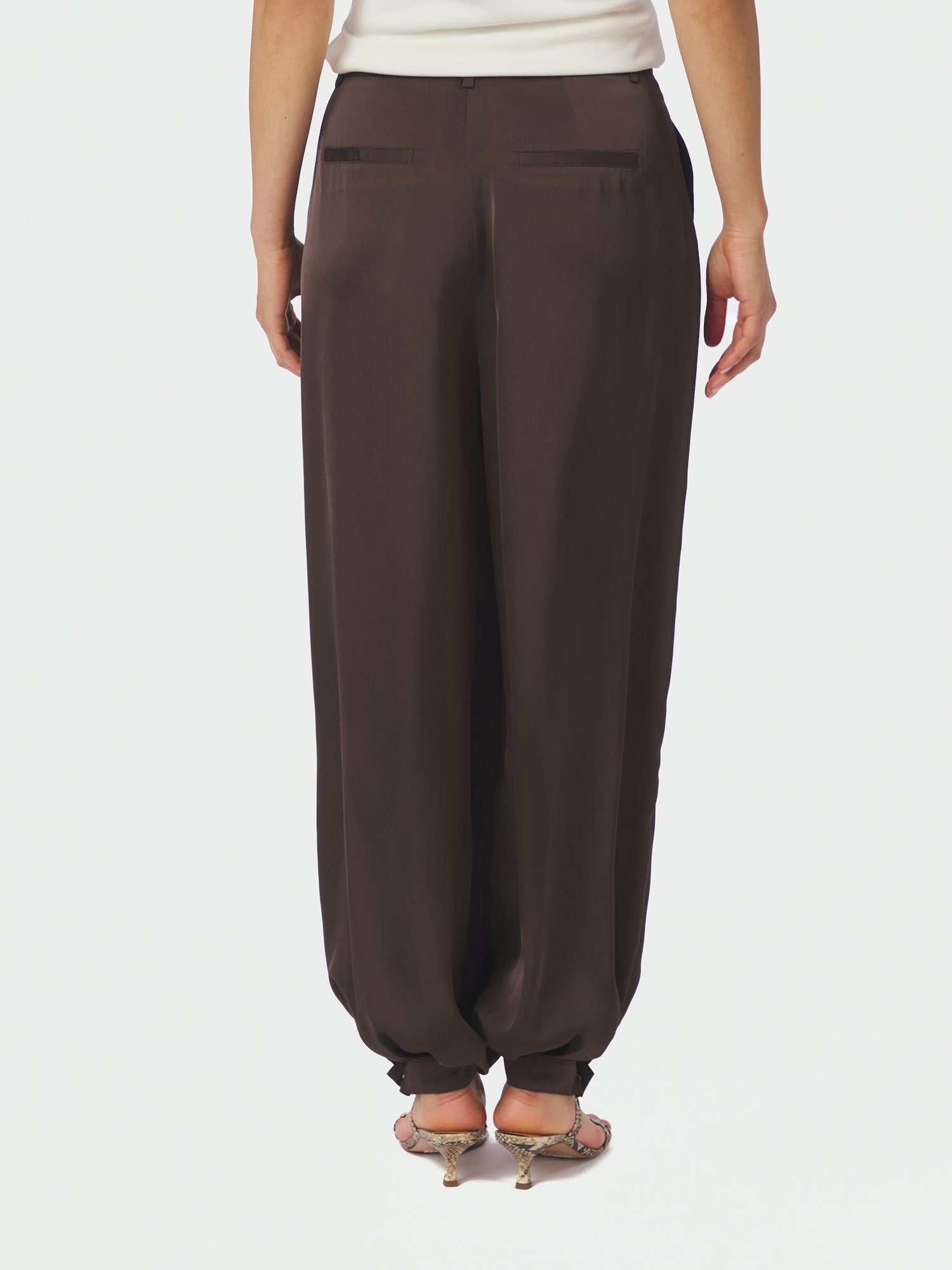 Fayla Drapy Satin Balloon Pants - Dark Brown