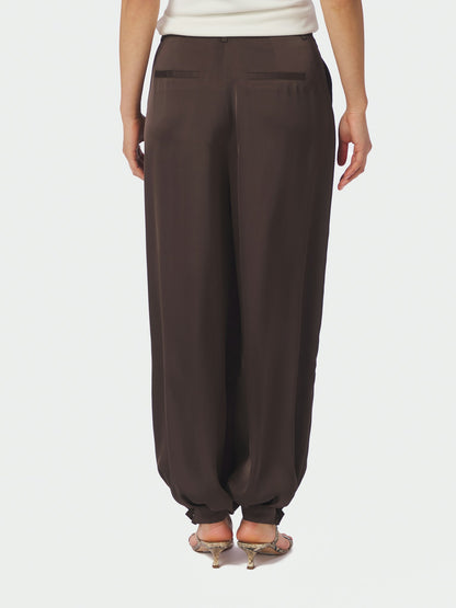 Fayla Drapy Satin Balloon Pants - Dark Brown