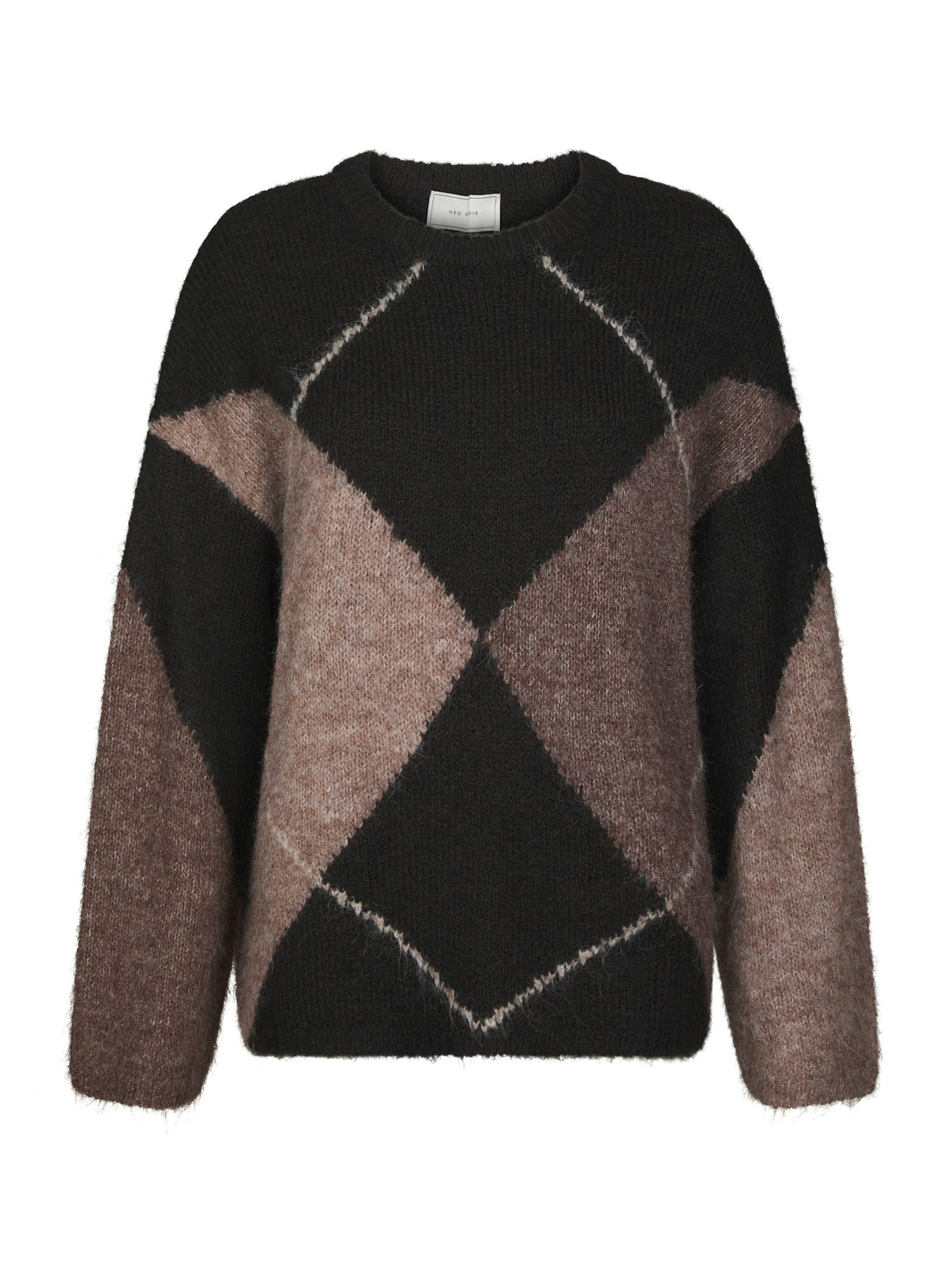 Inga Check Fluff Knit Blouse - Dark Brown