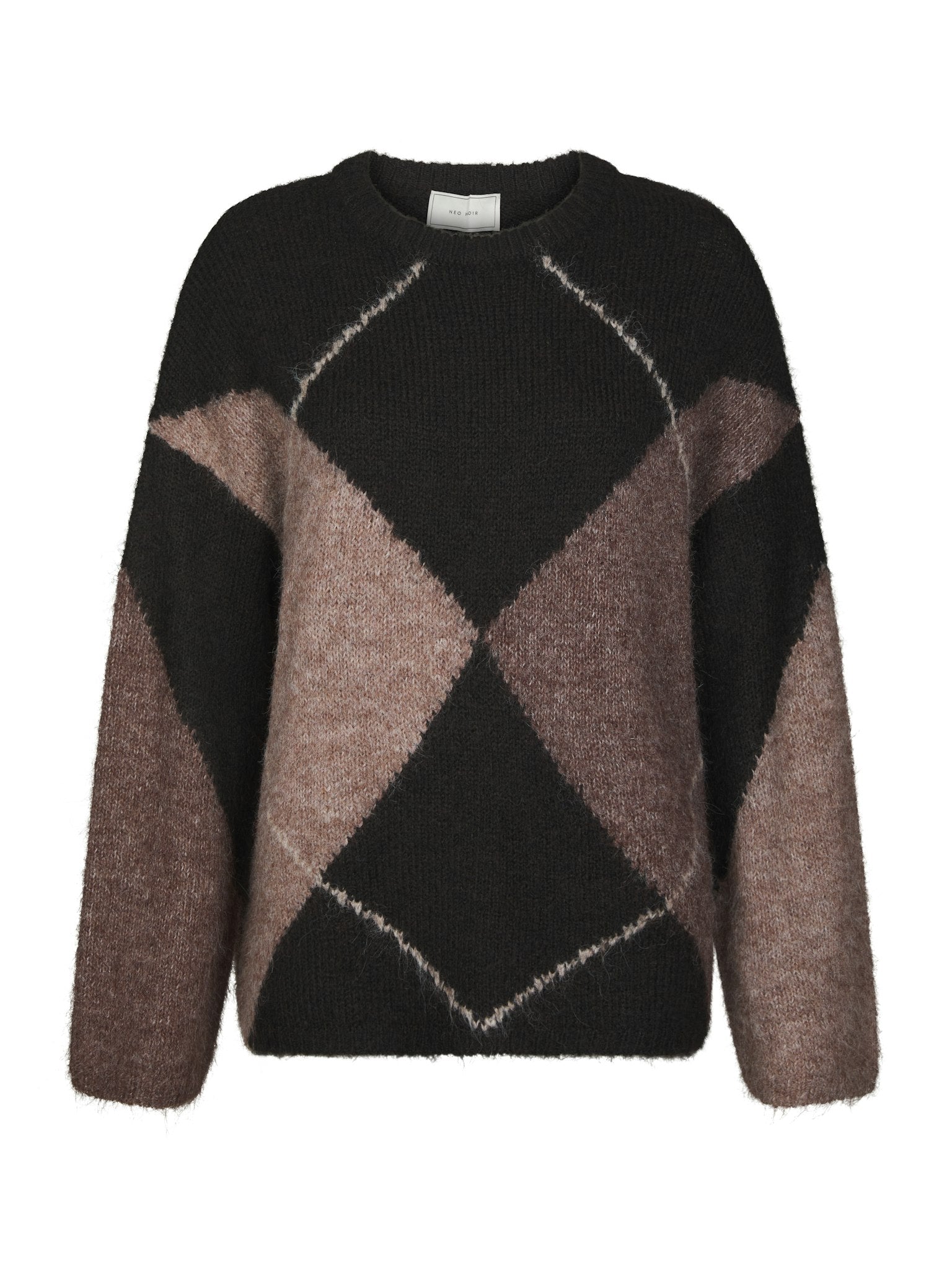 Inga Check Fluff Knit Blouse - Dark Brown