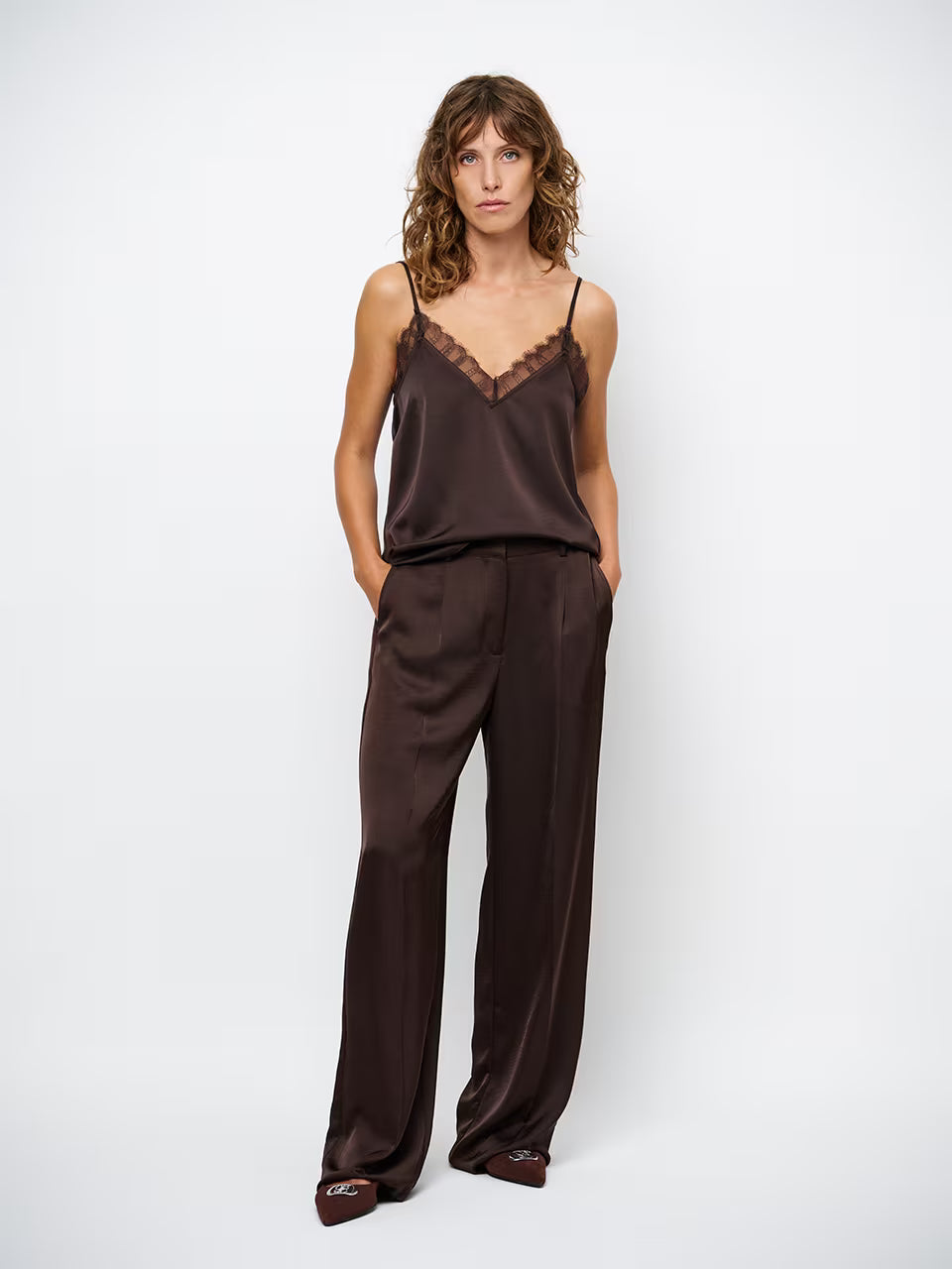 Ipso Satin Lace Camisole - Espresso Brown