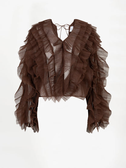 Phora Tulle Ruffled Top - Chocolate Brown