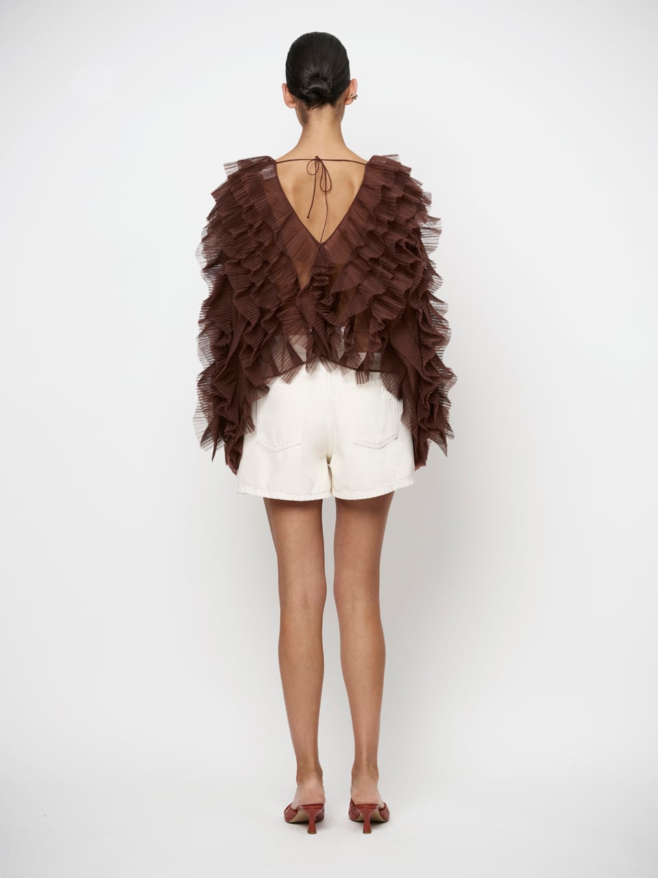 Phora Tulle Ruffled Top - Chocolate Brown