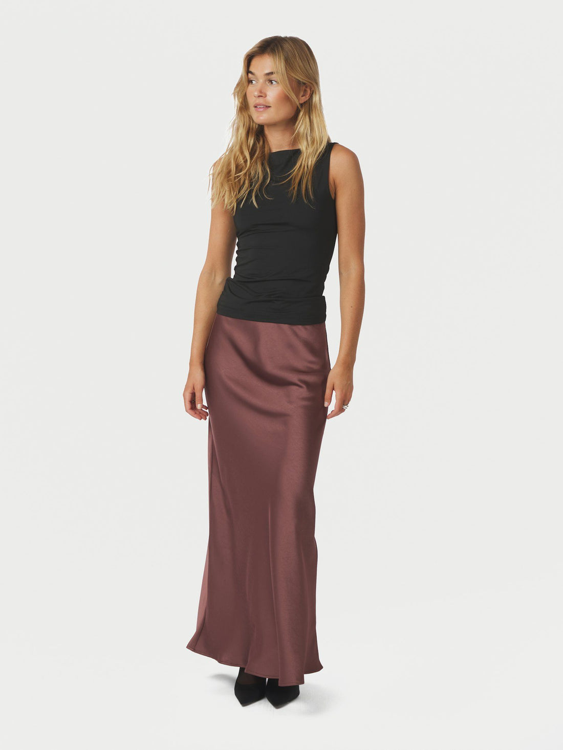 Vicky Heavy Sateen Skirt - Dark Rose