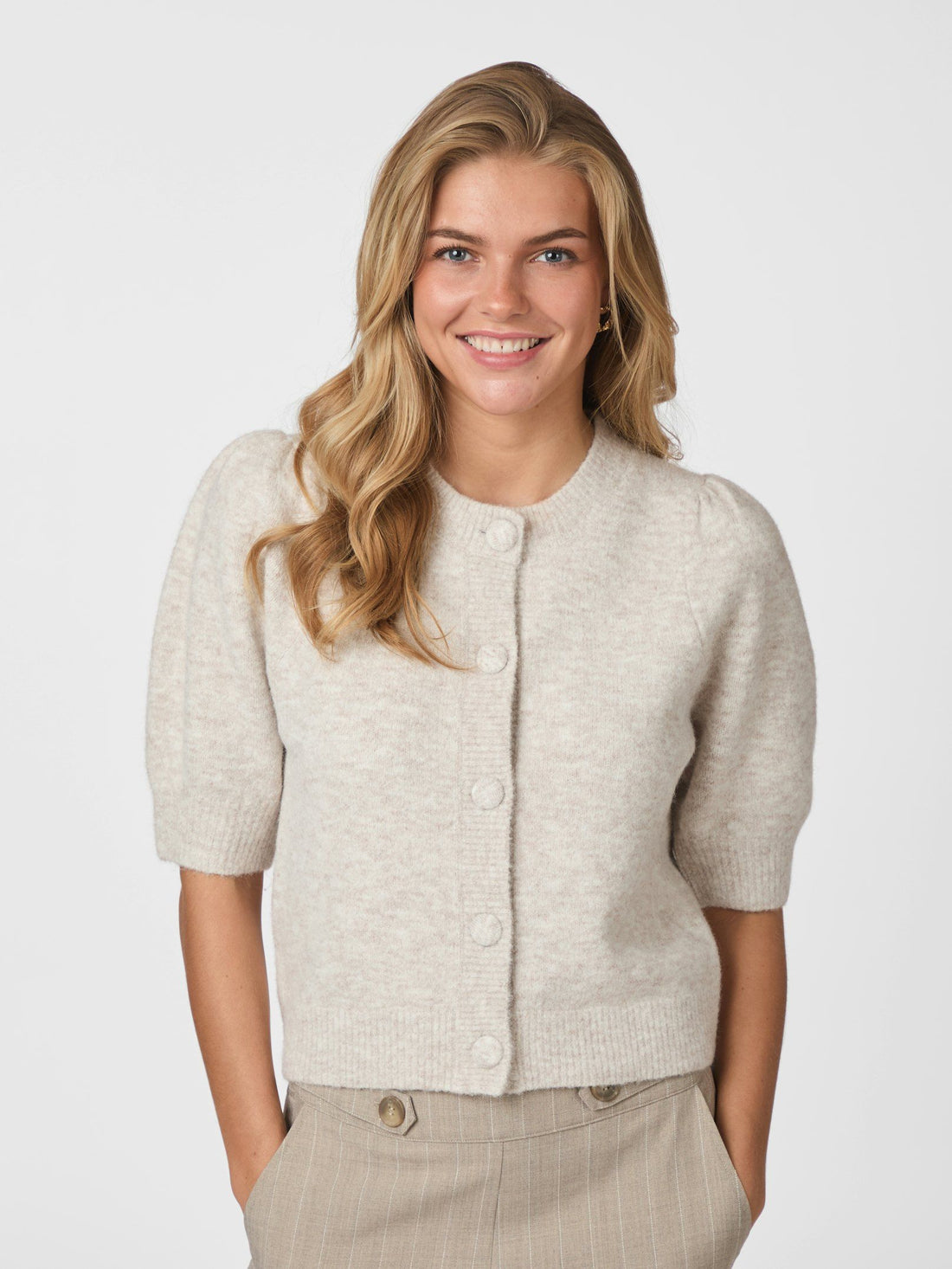 Trudy Knit Cardigan - Beige Melange