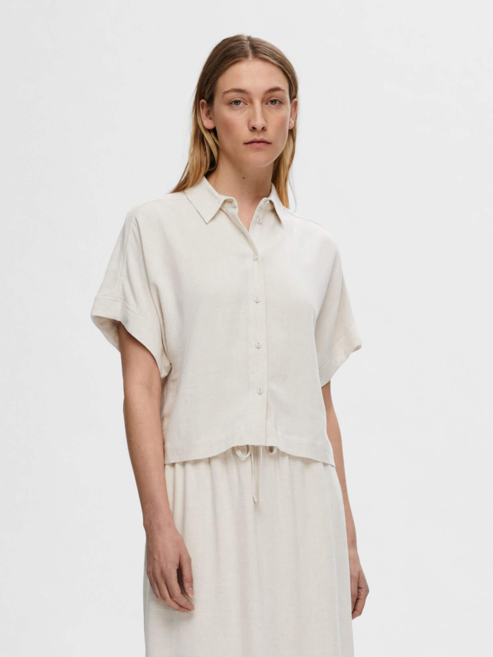SLFviva SS Cropped Sun Shirt - Sandshell