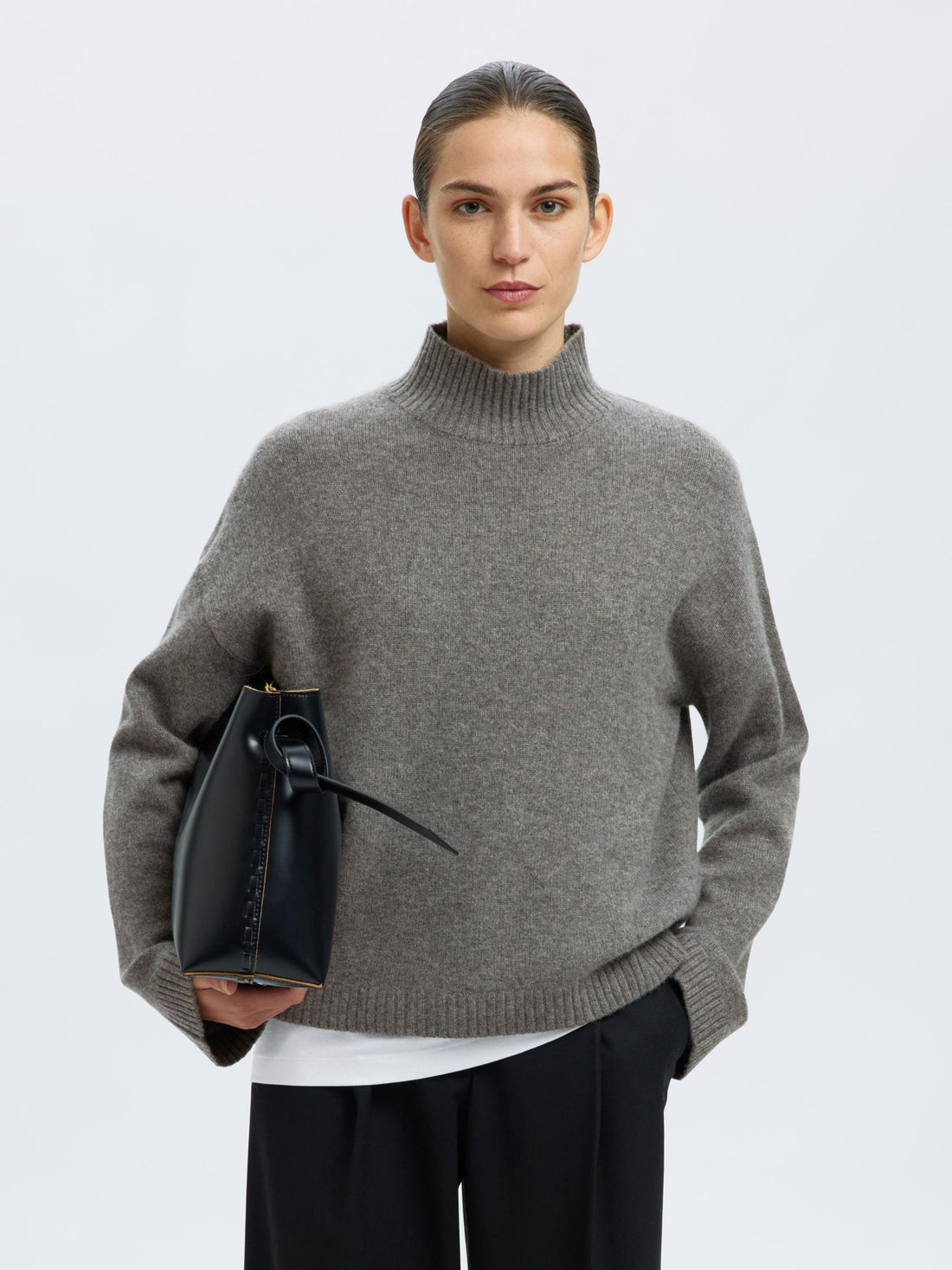SLFCille Cashmere Blend High Neck - Medium Grey Melange